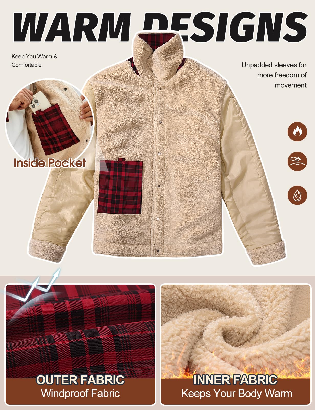 CMTOP Giacca Invernale Uomo Camicia da Uomo in Stile Casual da Boscaiolo Plaid Flanella A Quadri Camicia Imbottita da Lavoro di Cotone Cappotto Invernale