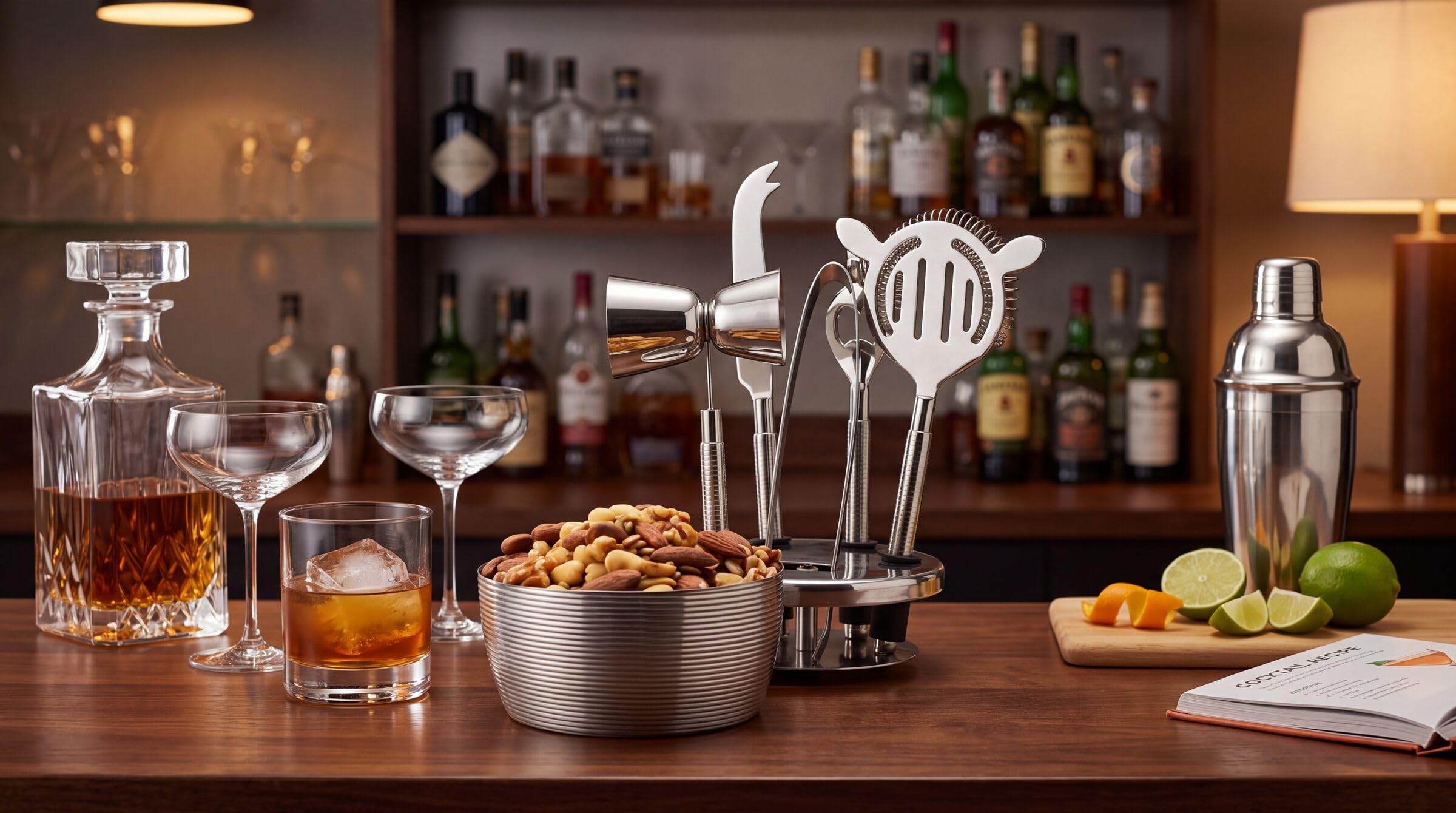 Houdini Set di 6 utensili da bar con ciotola per snack e supporto
