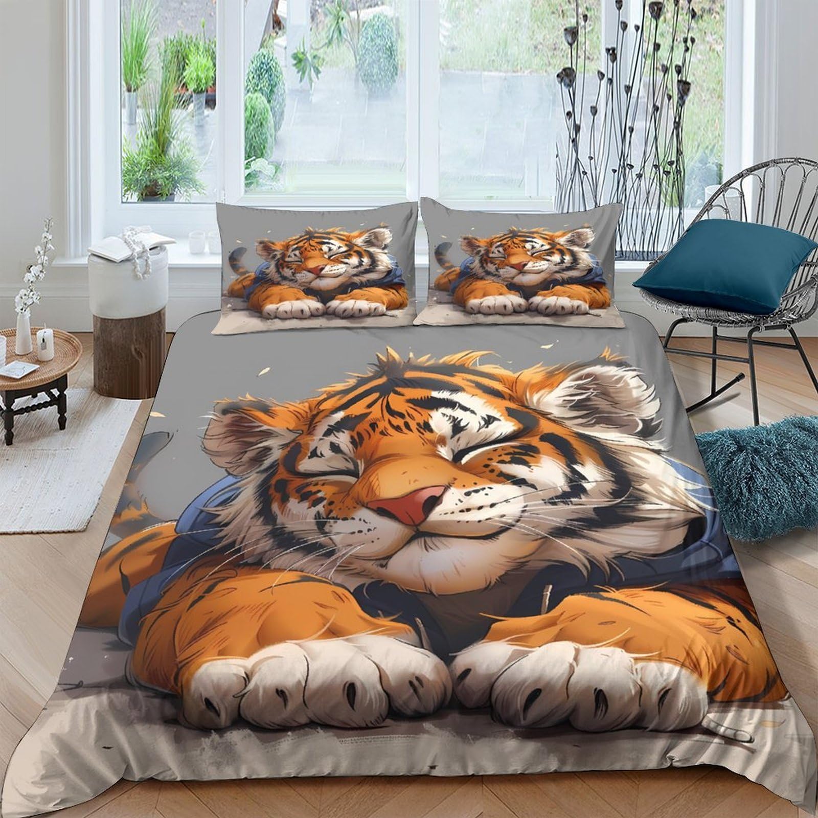 Ctjqhvkz Style-3 3D Printed Realistic Tiger Fitted Sheet Microfiber Soft Animal Pattern Bed Cover For Bedroom Guest Room Home Decor Single（135X200cm）