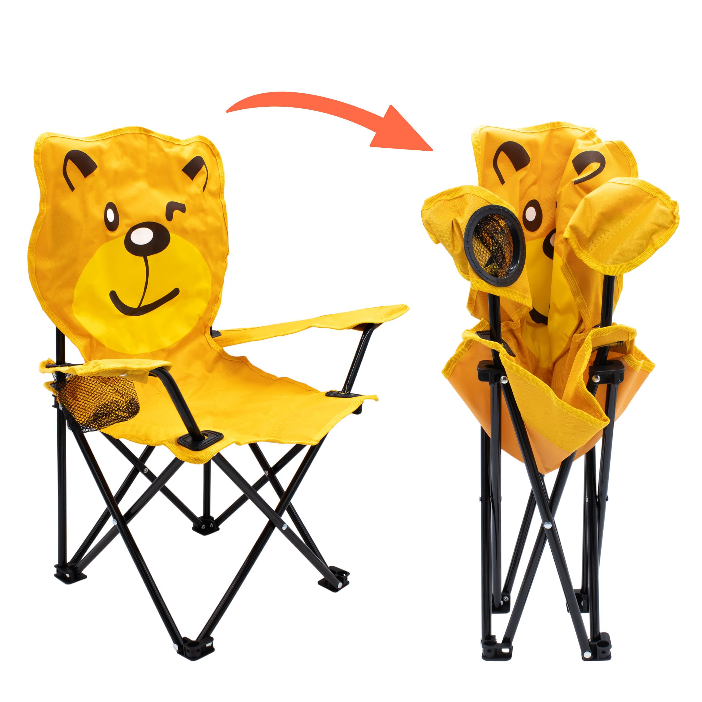 Spetebo Silla de camping infantil con soporte para bebidas - Motivo oso - Silla de jardín infantil plegable con bolsa de transporte - Silla plegable de pesca para el ocio