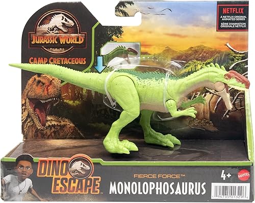 Miniatura 6 de Mattel Jurassic World Camp - Figura de acción de dinosaurio de fuerza feroz del Cretácico, juguete de dinosaurio monolofosaurio con articulaciones