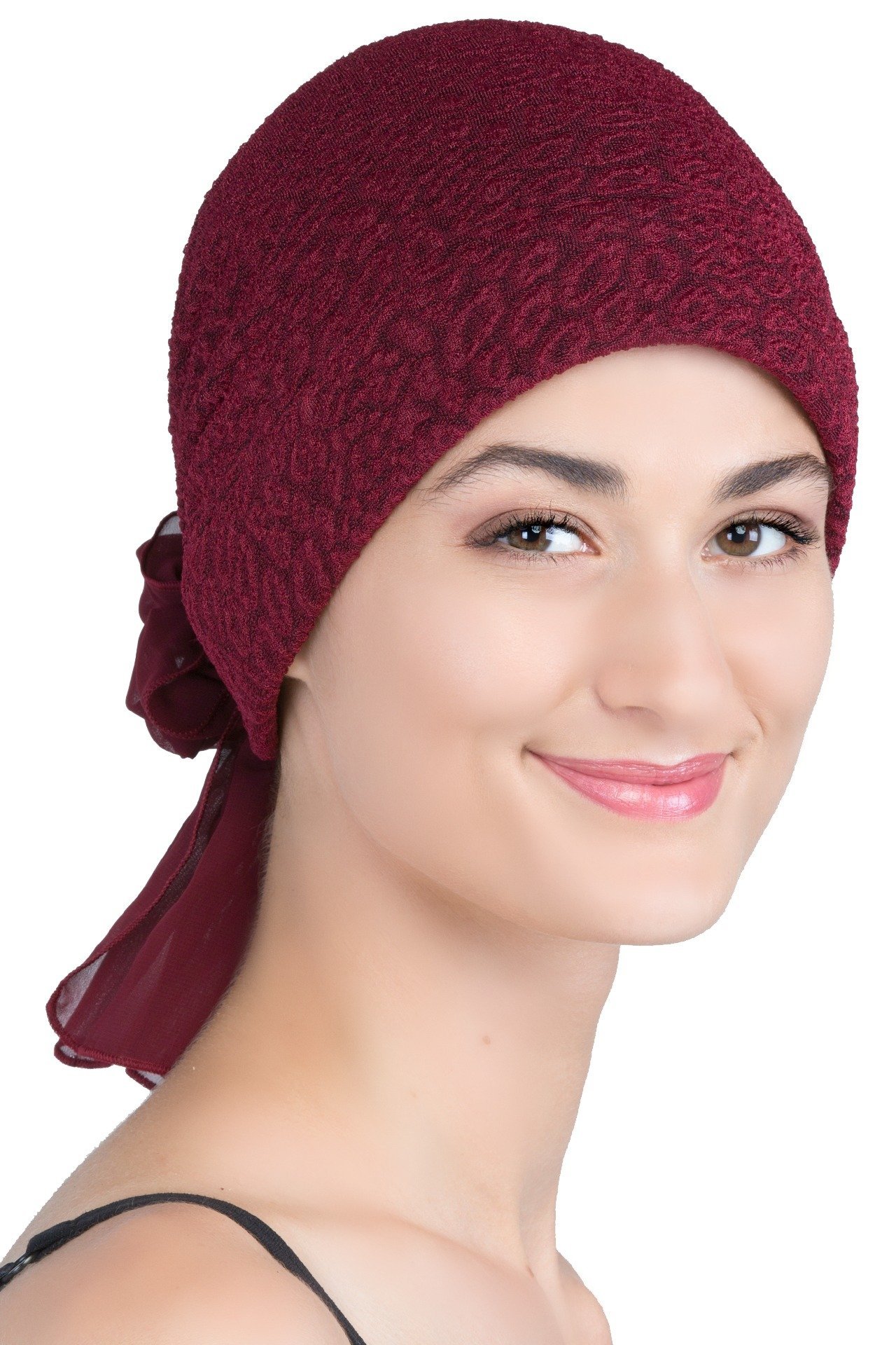 Deresina Headwear Women's Burgundy (Georgette Bow Tie) Deresina Brocade Chemo Hat With Georgette (Burgundy - One Size)