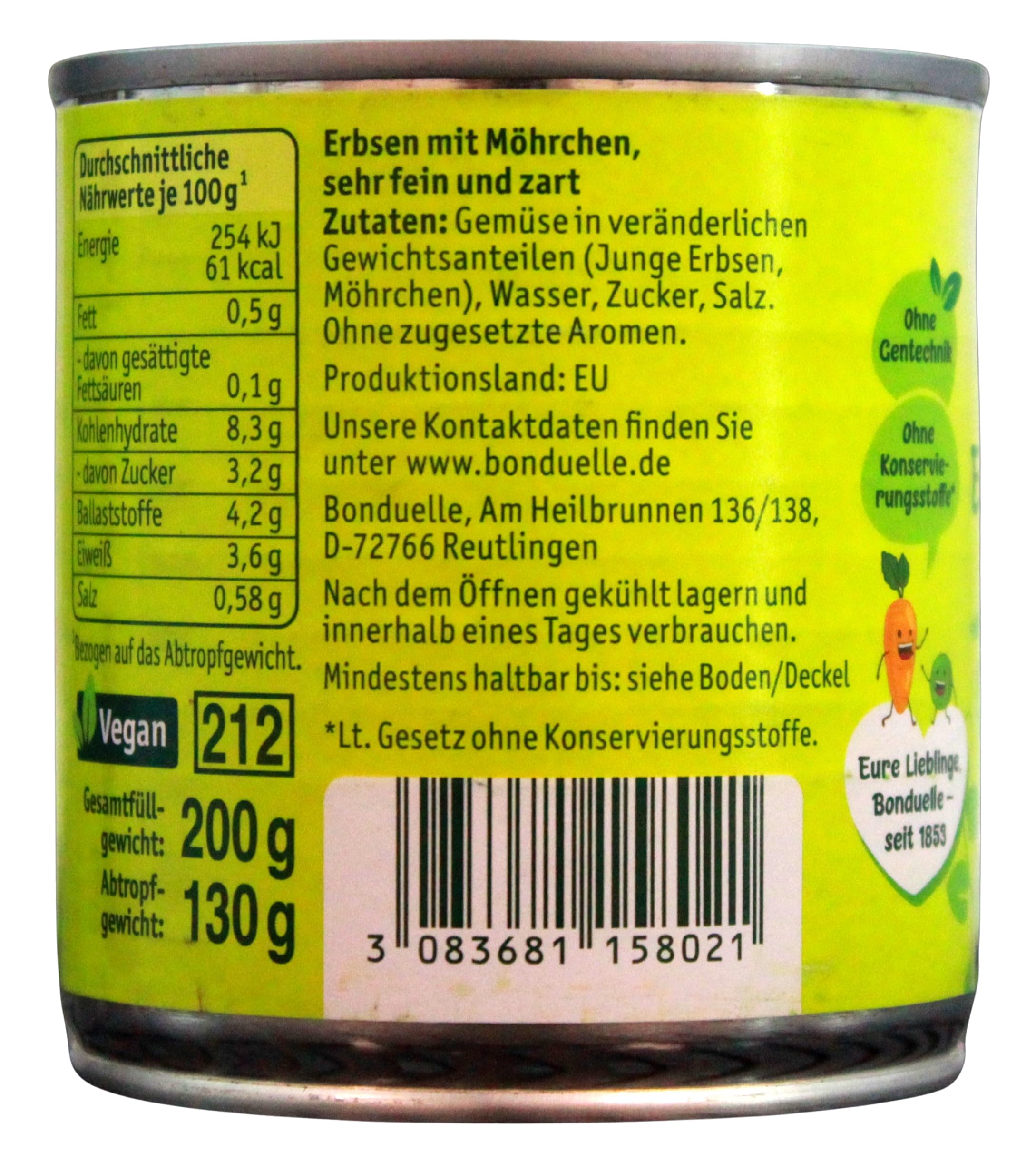 Bonduelle Erbsen & Möhrchen feine Auslese, 12er Pack (12 x 130g)