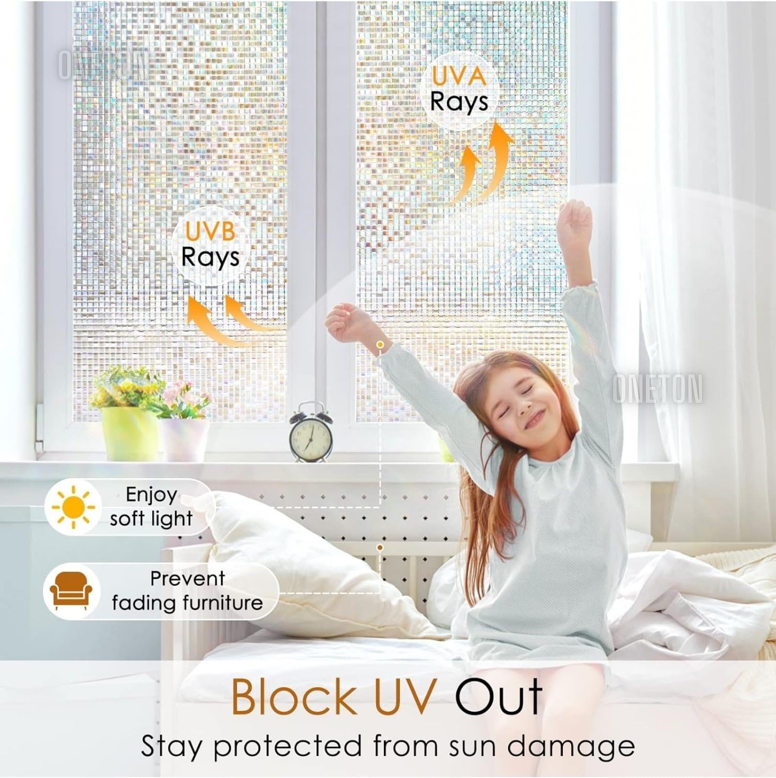 ONETON Frosted Glass Window Film Self Adheisve Decoartive Window Privacy Sheet Film UV Control Static Cling Removable Vinyl Frosted Privacy Film 24x80 Inch 3D Mosic Pattern 1