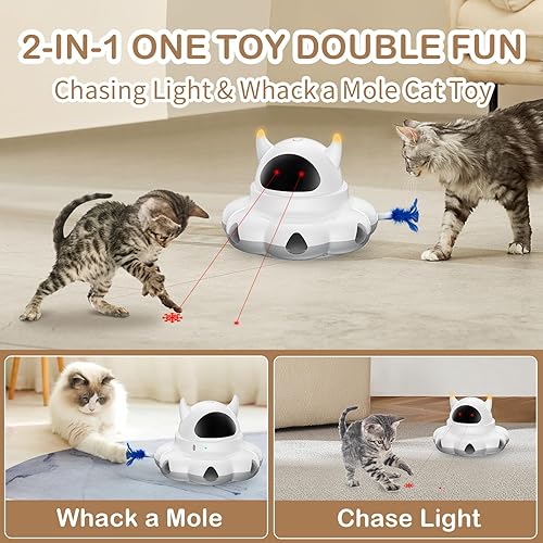 Miniatura 2 de Juguetes interactivos 2 en 1 para gatos de interior, juguete automático para gatos con 7 agujeros, ratones golpean una pluma en movimiento, juguete