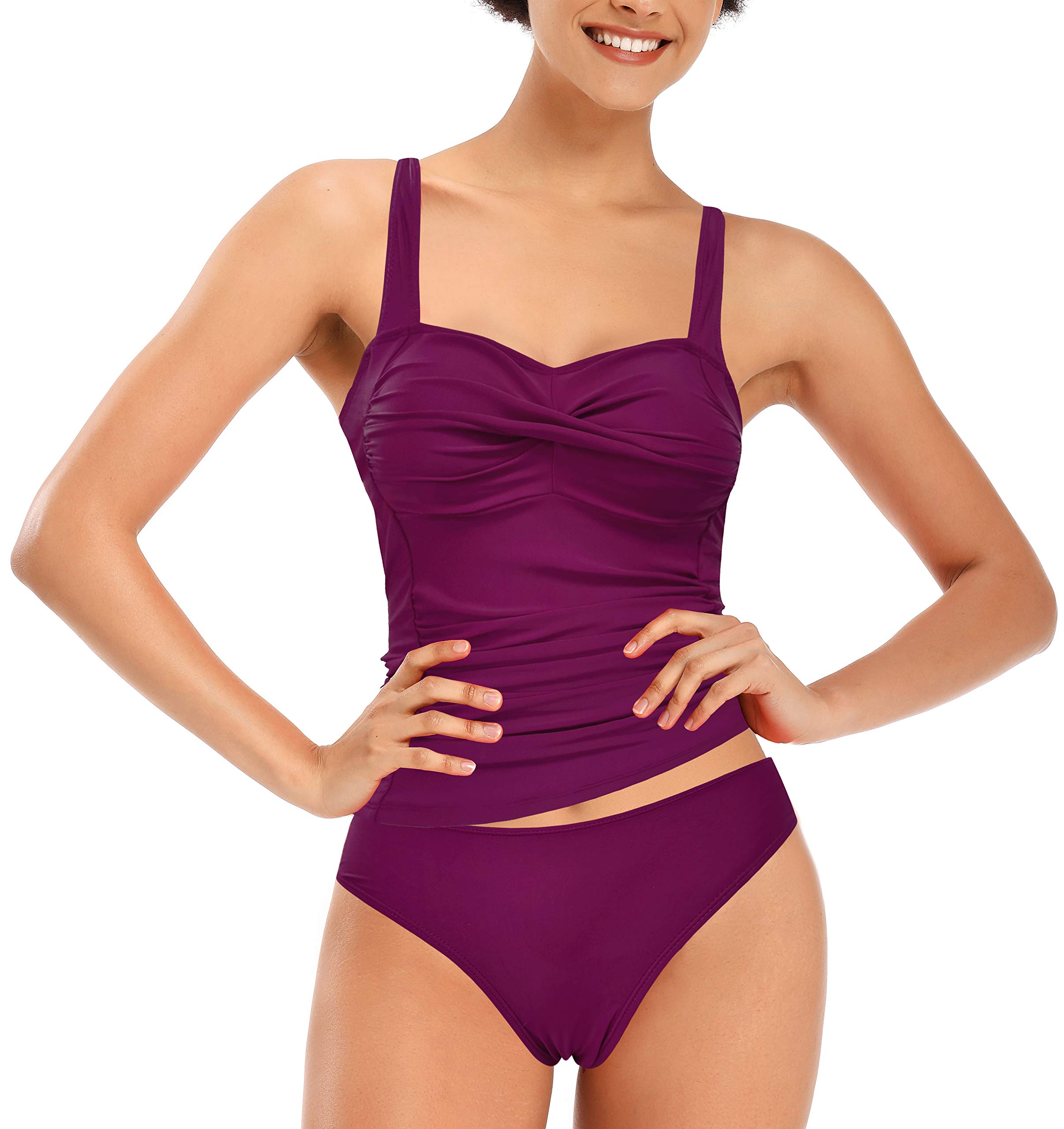 SHEKINIWomen's Tankini Set Tummy Control Swimsuit Twisted Athletic Two Piece Bathing Suit