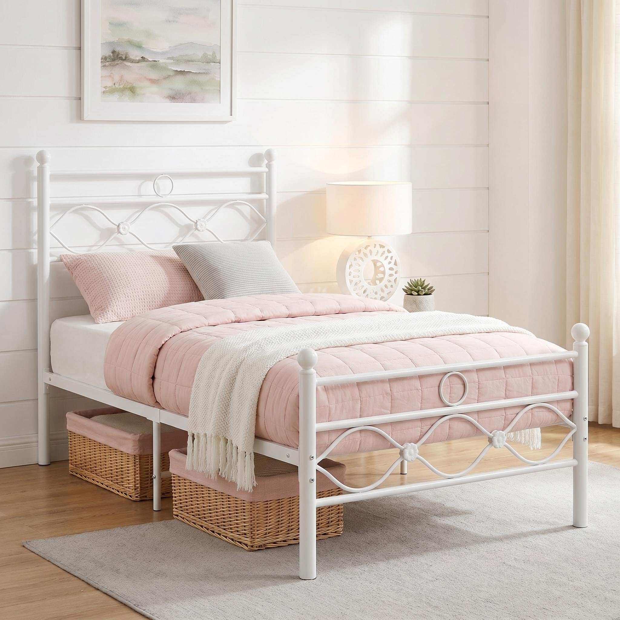 Panana Single Metal Bed Frame,90 x 190cm,3FT Platform Bed with 28cm Under Bed Storage,Modern Luxury Solid Bedstead for Guest Room,Bedroom (White) — image 1
