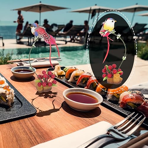 Miniatura 5 de Veemoon Flor de sushi artificial, bayas artificiales japonesas, decoración de plato de sushi, mini escritorio de pájaro falso en maceta, decoración