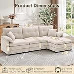 Korser L Shaped Modern Sofa, Convertible Modular Sectional Cloud Couch with Movable Ottoman, Chenille Sofa with Deep Seat & Pillow, 3-Seat Couches for Living Room, Beige
