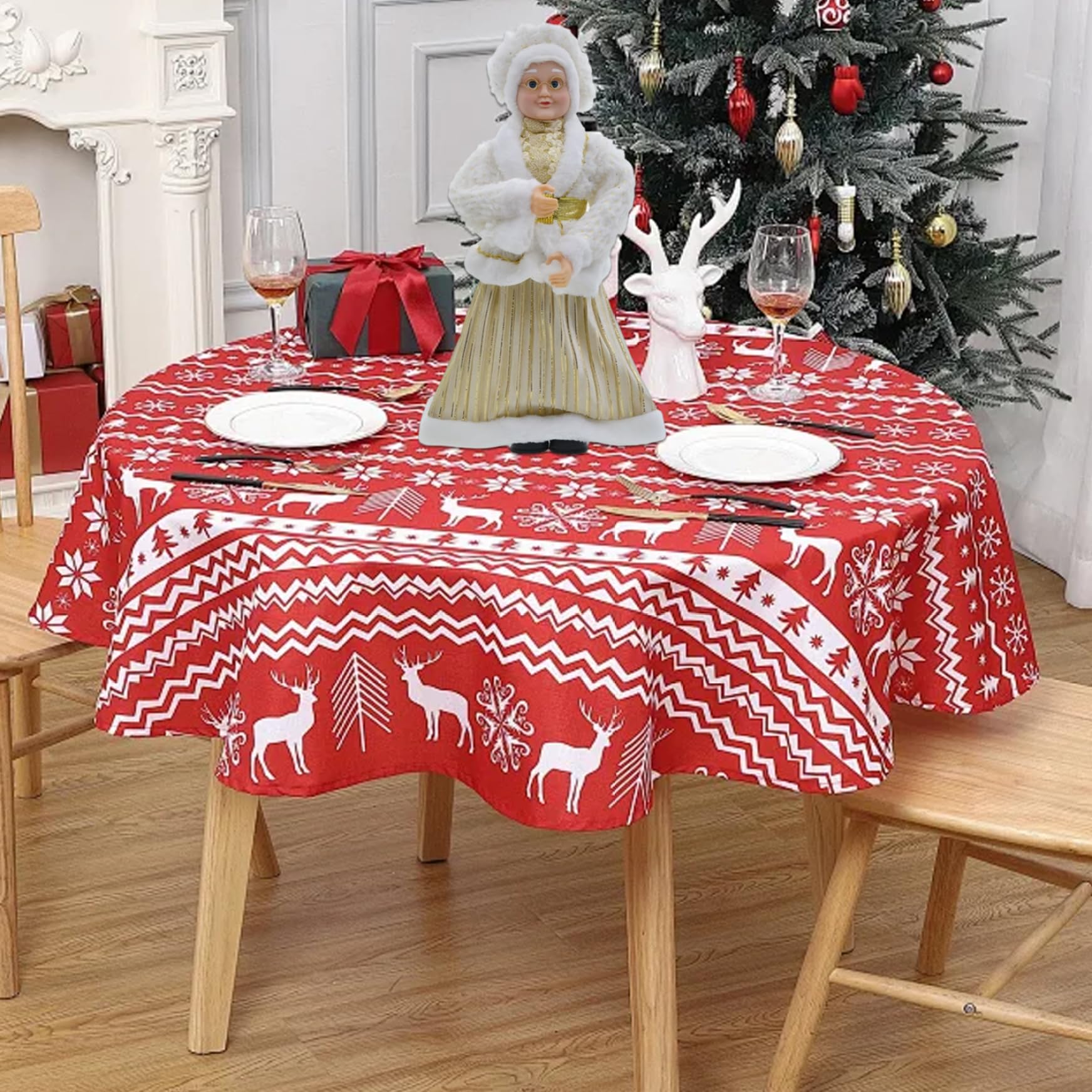 Figura de Papá Noel de pie de 18 Pulgadas con Bata Dorada y Blanca, decoración navideña de repisa de Mesa, decoración del hogar para Fiestas navideñas, anciana Santa