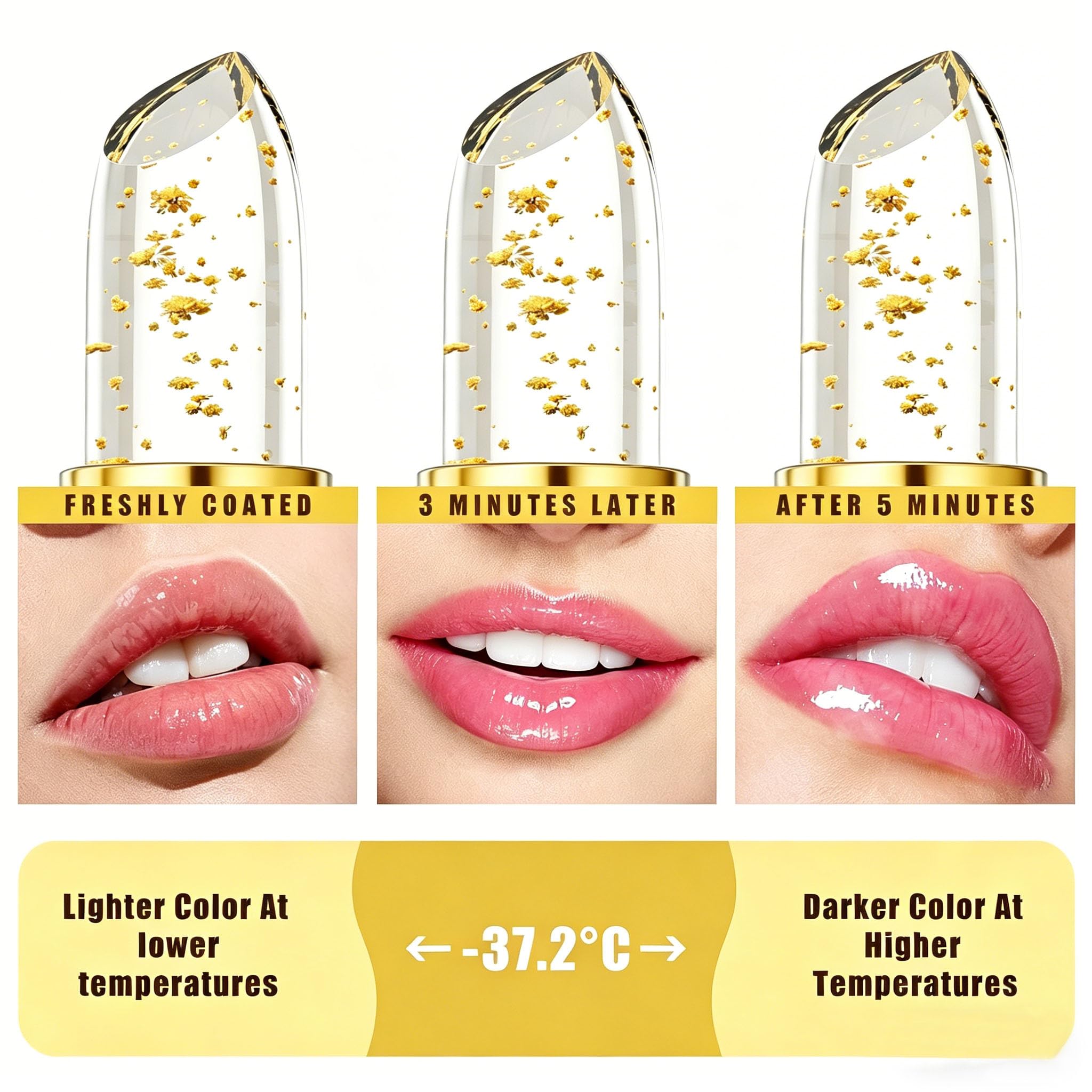 Areliaa Lipstick True Tone PH Adjusting Color Changing Clear Lipstick, 2Pcs Gold Foil Jelly Lip Stick, Retractable Glossy Moisturizing Lip Glow Cosmetics For Women — view 4