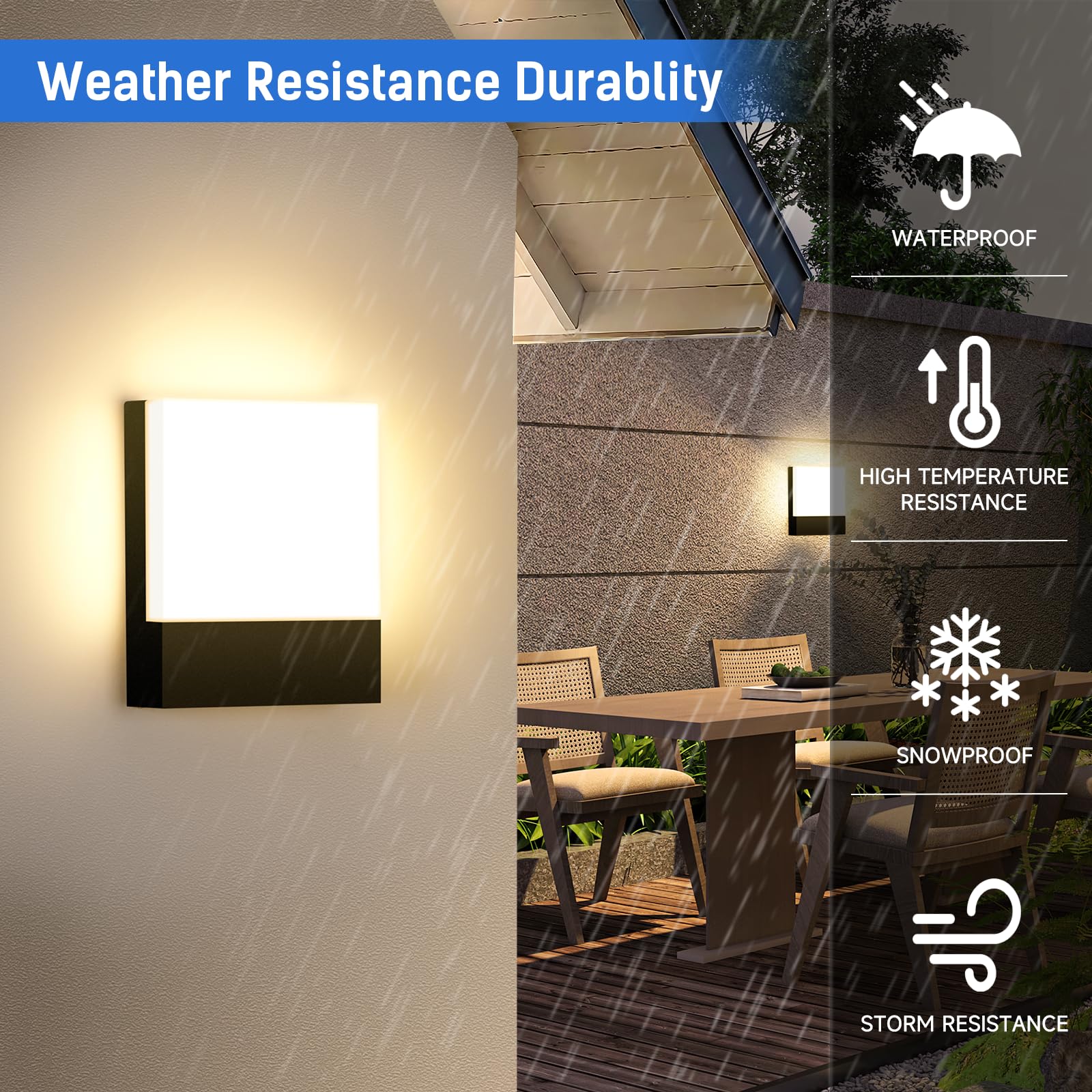 ledmo 15W Applique da Parete Esterno/Interno 3000K Bianco Caldo 2 Pezzi Applique Esterno IP65 Impermeabile Nero Lampade da Parete