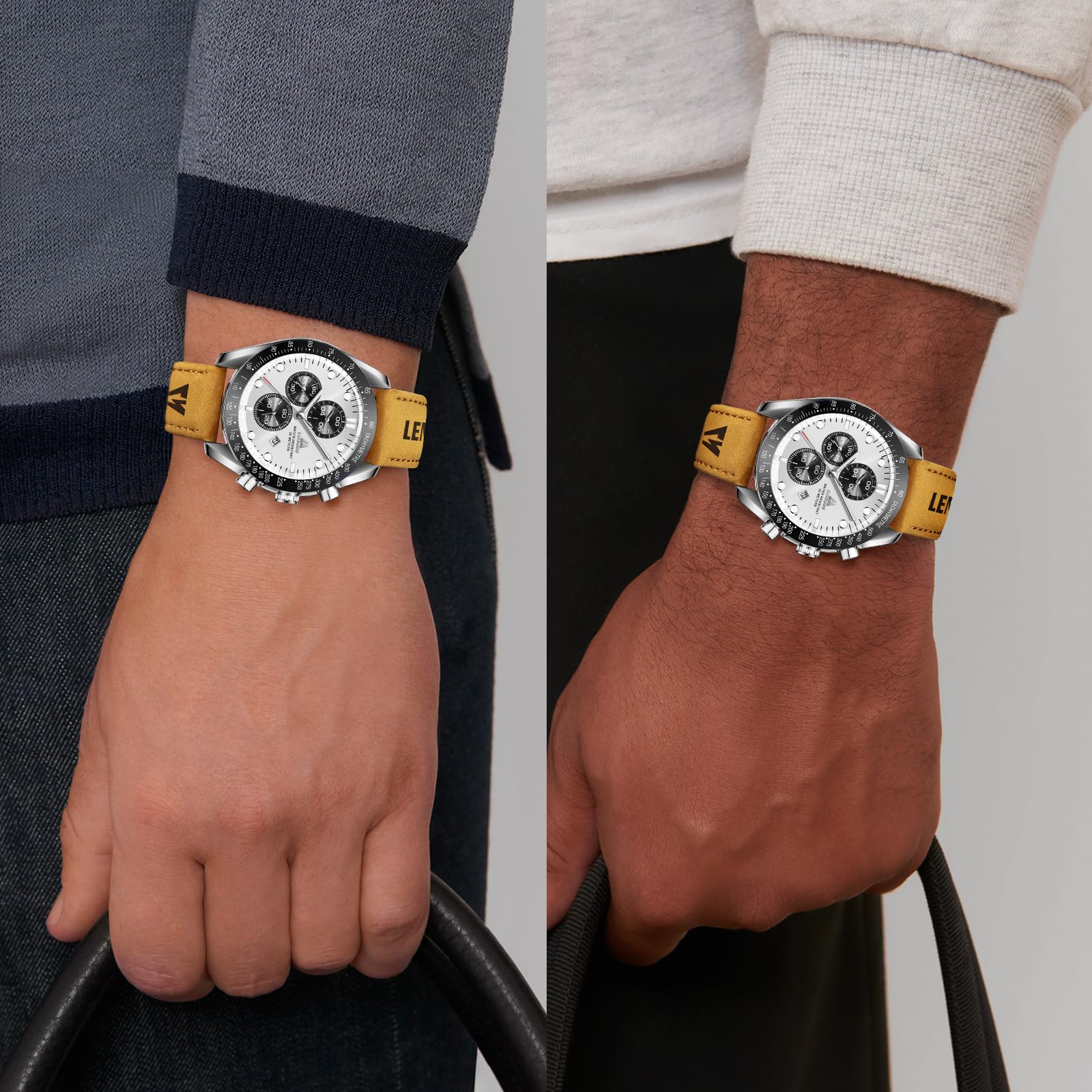 LN LENQIN Orologio Uomo Analogico Al Quarzo Da Polso Impermeabile 30M Con Datario - Orologio Da Lavoro Alla Moda in Pelle