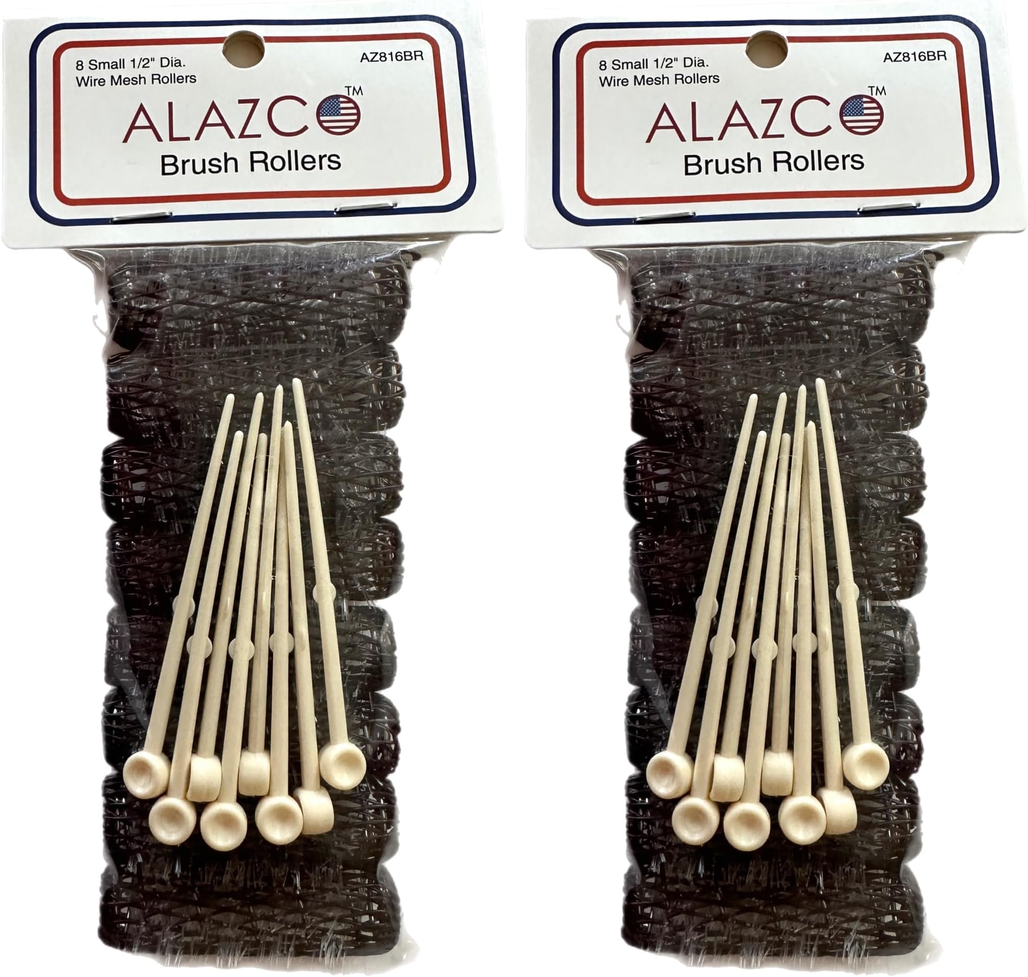 16 pc Vintage Style Hair Roller Mini Small Brush Rollers Mesh Curlers Bristles 2"x 1/2" Flexible Locking Pins Small Curls Short Hair