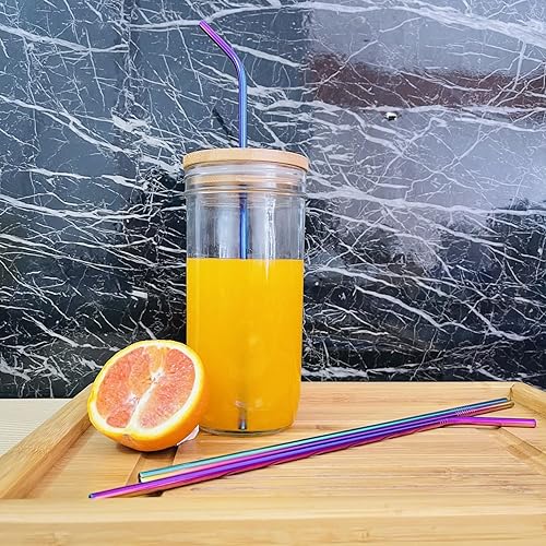 Miniatura 4 de Pajitas coloridas de acero inoxidable, 4 popotes ultra largos de 12 pulgadas reutilizables de color arcoíris con puntas de silicona y cepillo de
