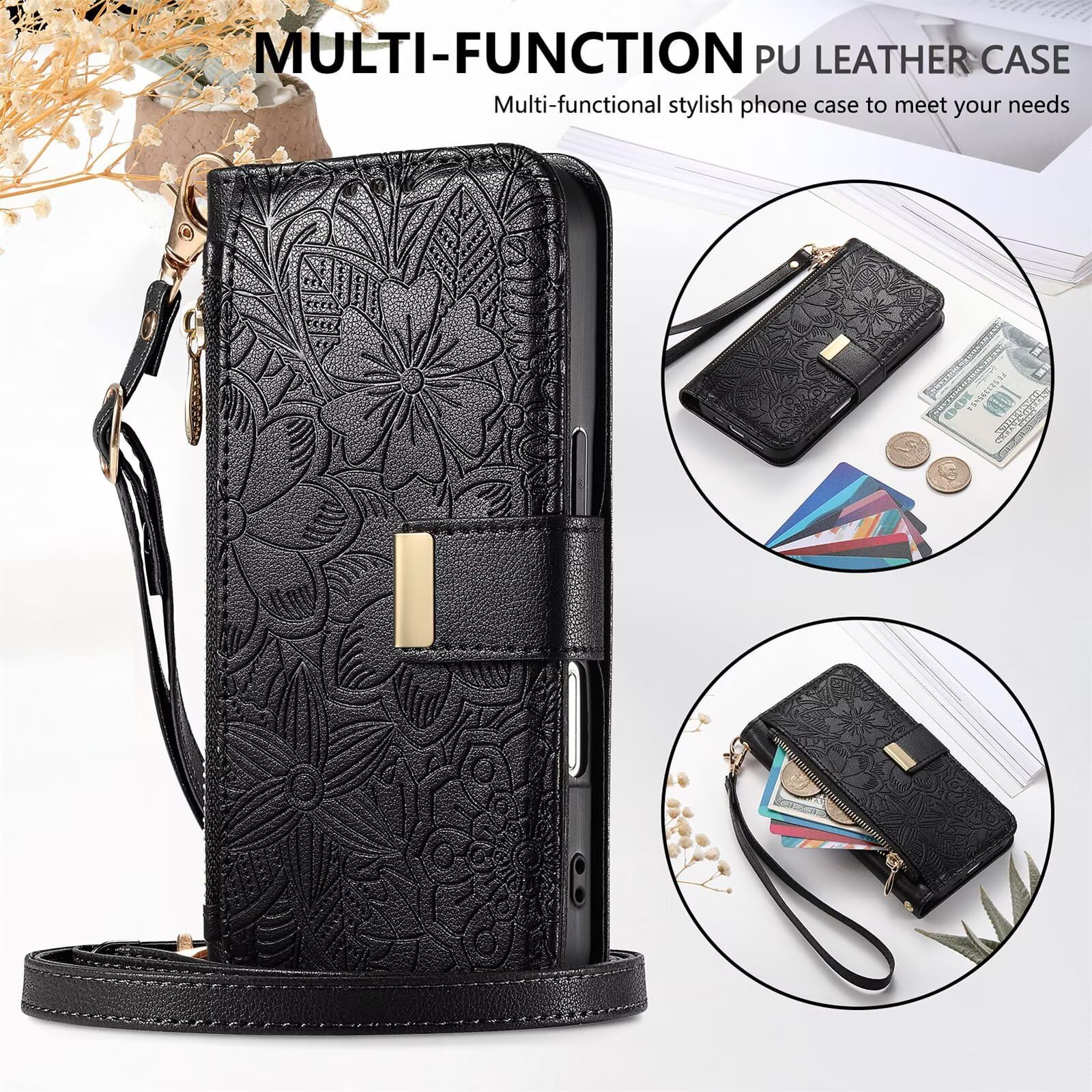 FERLAN Cover per Honor X60 5G/Honor X9C Smart, Fiori Custodia a Libro Portafoglio Antiurto in Pelle PU Flip Case Interna Silicone con Porta Carte, Supporto, Chiusura Magnetica e Cinturino, Rosa