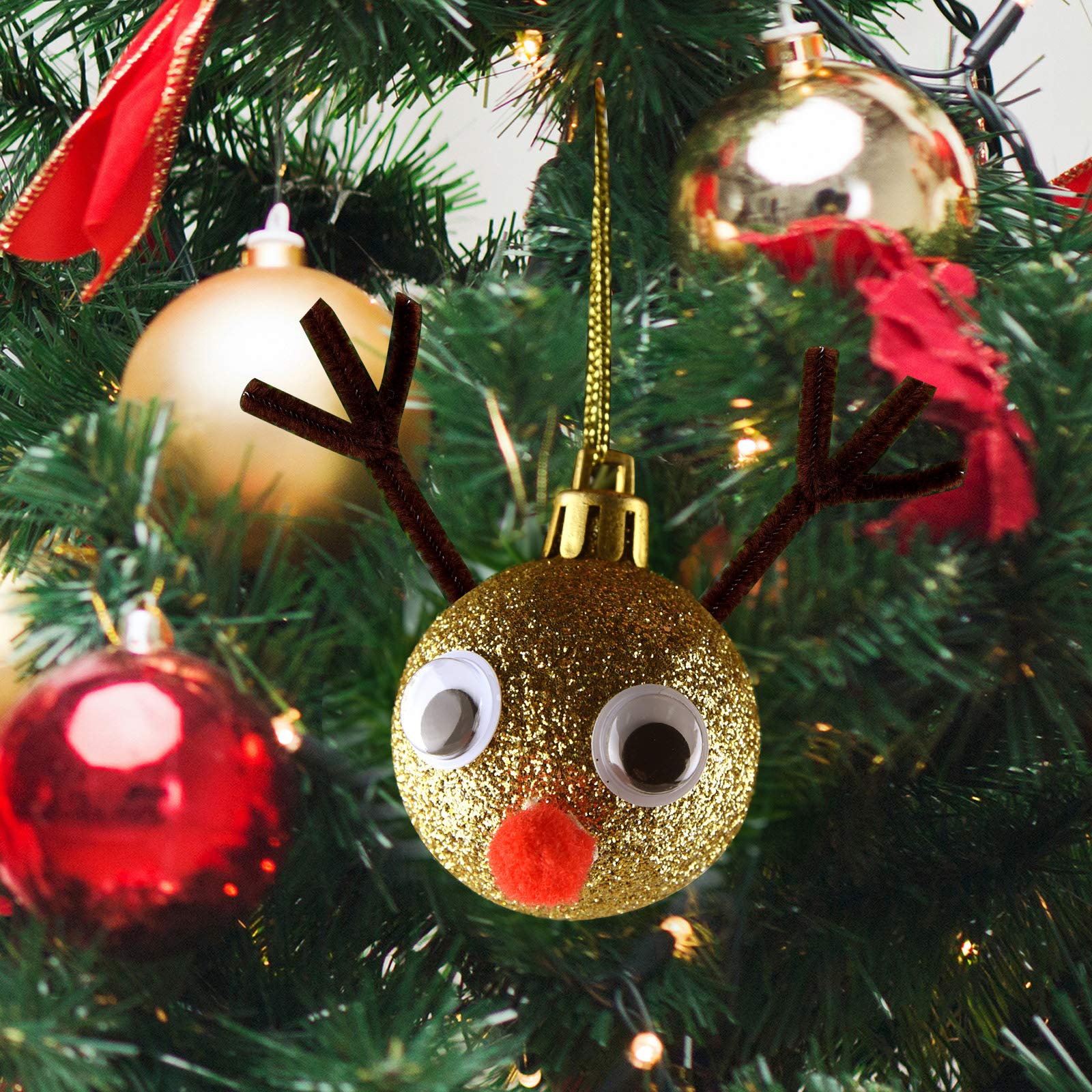 Juego de 830 limpiadores de pipas de Navidad, suministros de manualidades de Navidad, 150 limpiadores de pipas marrones, 360 ojos saltones y 320 pompones rojos para manualidades de renos de 7
