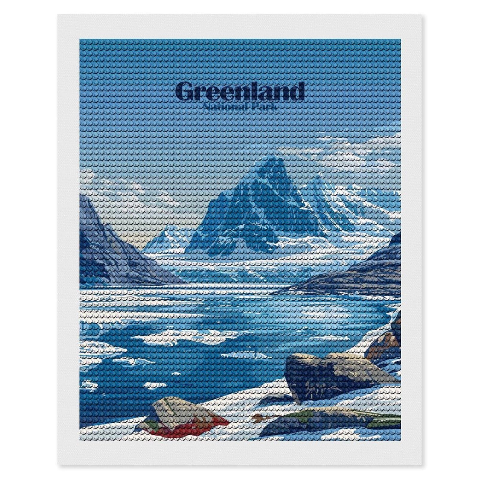 Junmoney Greenland National Park Landscape DIY Diamond Art Canvas Kit 16"x20", for Teens, Finish and Display, Holiday Gift Idea, Vintage Style Decor