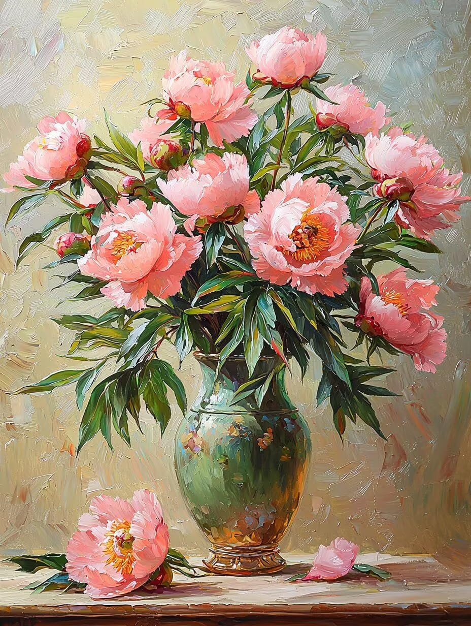 WEISHIWE Malen nach Zahlen Erwachsene Pfingstrose in Vase, 70x90cm x-454 | Malen nach Zahlen Erwachsene Leinwand Kit, DIY Handgemalt Ölgemälde Set mit 3-Pinseln und Acrylfarbe für Wanddeko,Ohne Rahmen