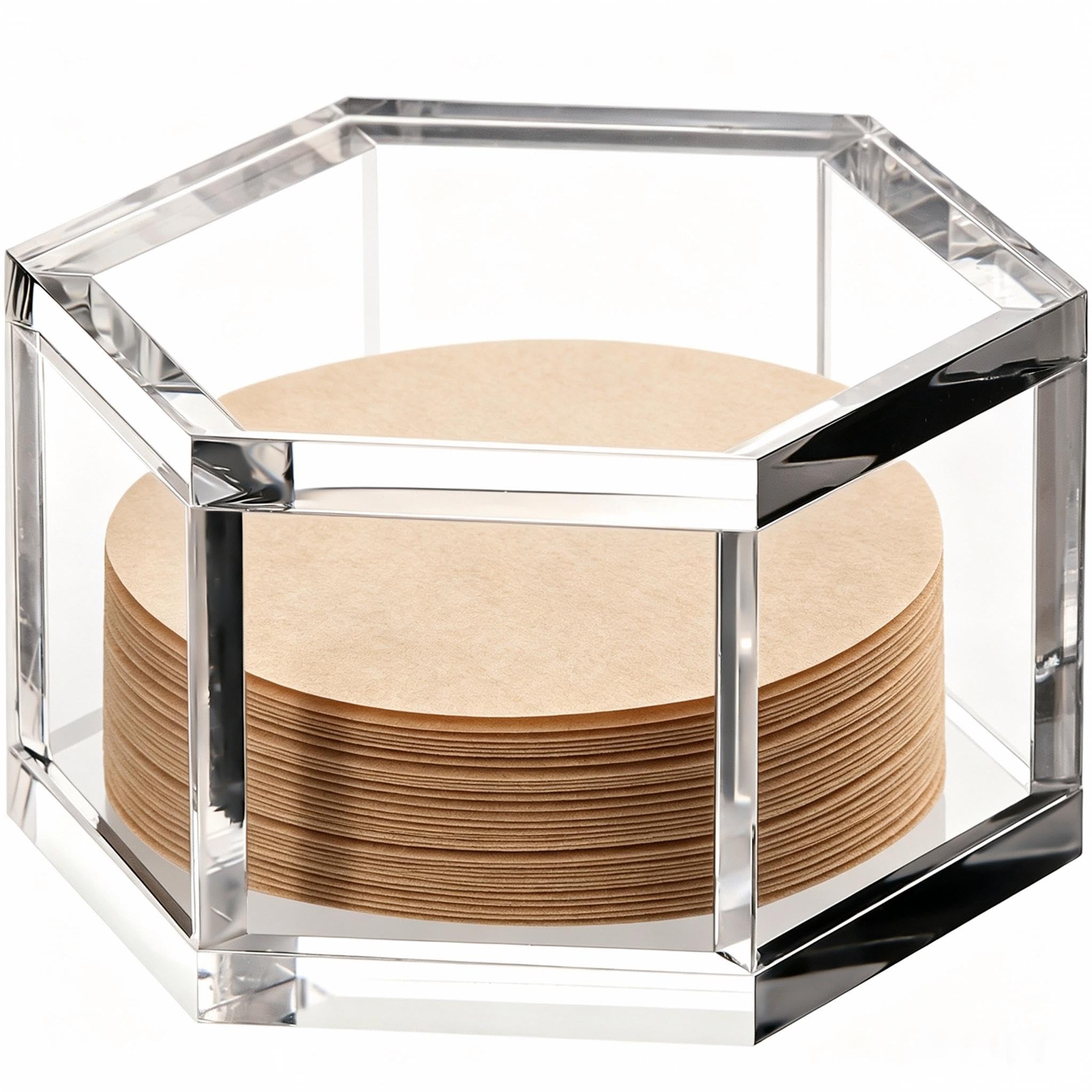 Acrylic Coffee Filter Storage Espresso Filter Paper Holder【Paper Filters Not Included】Compatible with 58mm Puck Screen, Capacity for 200Pcs 50mm-60mm Round Disposable Puck Screen Paper Filters