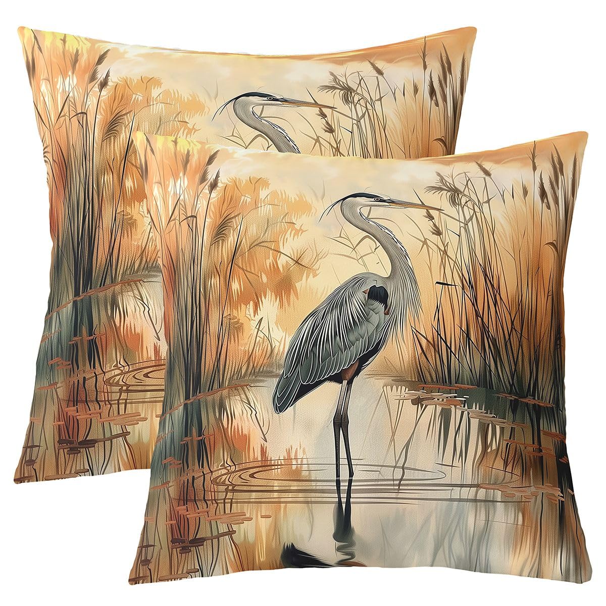 Housse d'oreiller thème animal de prestige motif aquarelle héron bleu 55x55