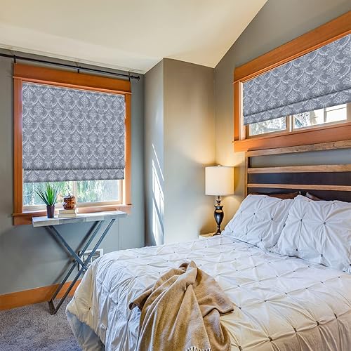 Miniatura 4 de Sunbox Persianas romanas sin cordón, de tela lavable, persianas romanas opacas para ventanas, puertas francesas, cocina, patrón floral en damasco