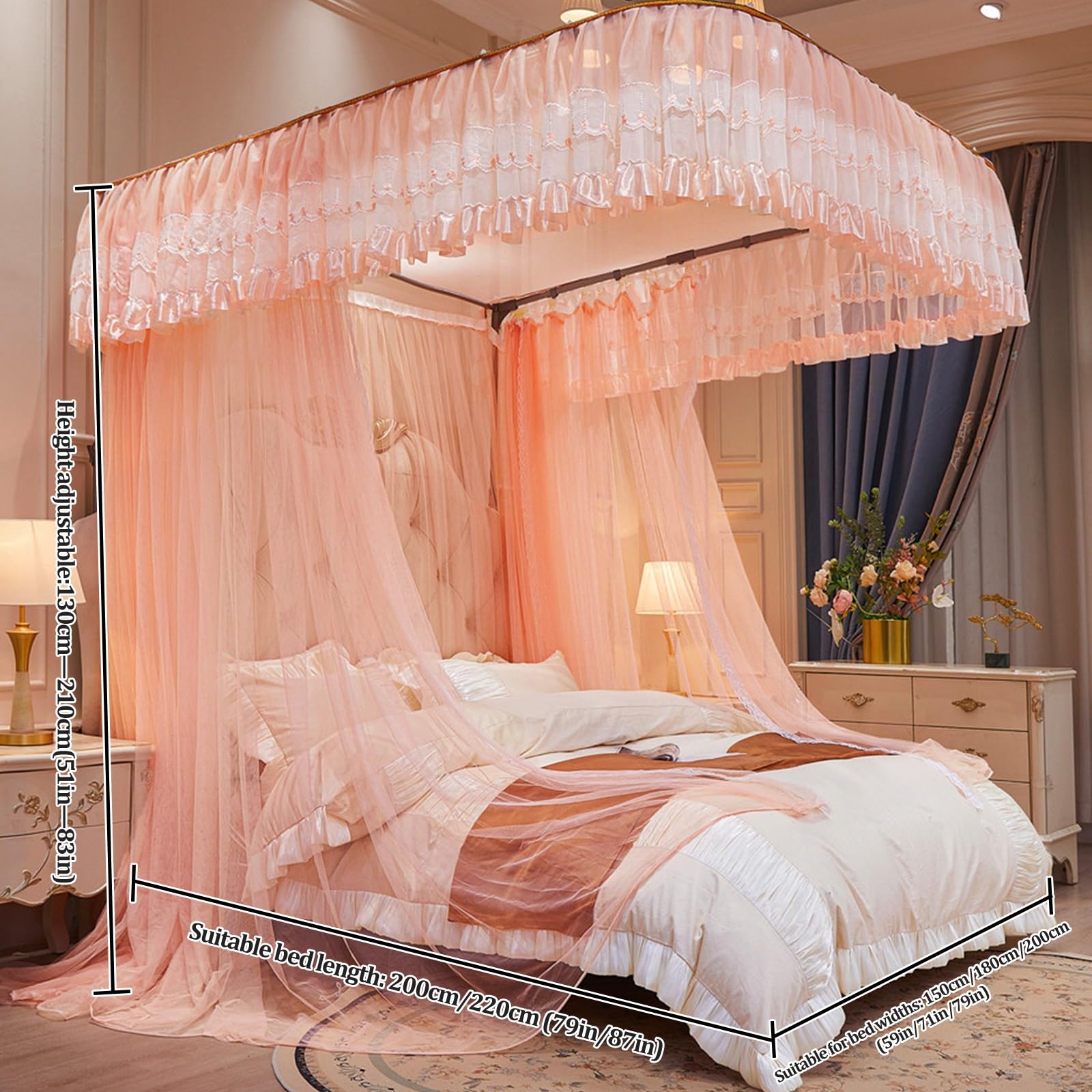 SARKEY Prinzessinnen Betthimmel Mit Führungsschiene,Hochzeit,Schlafzimmer(PE,180x220x210cm(71"x87"x83"))
