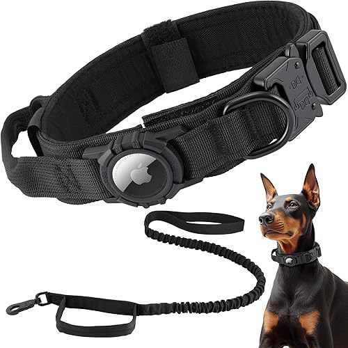Juego de correa táctica AirTag para perro, collar de perro resistente, collar de perro con GPS ajustable compatible con Apple AirTag, collar de