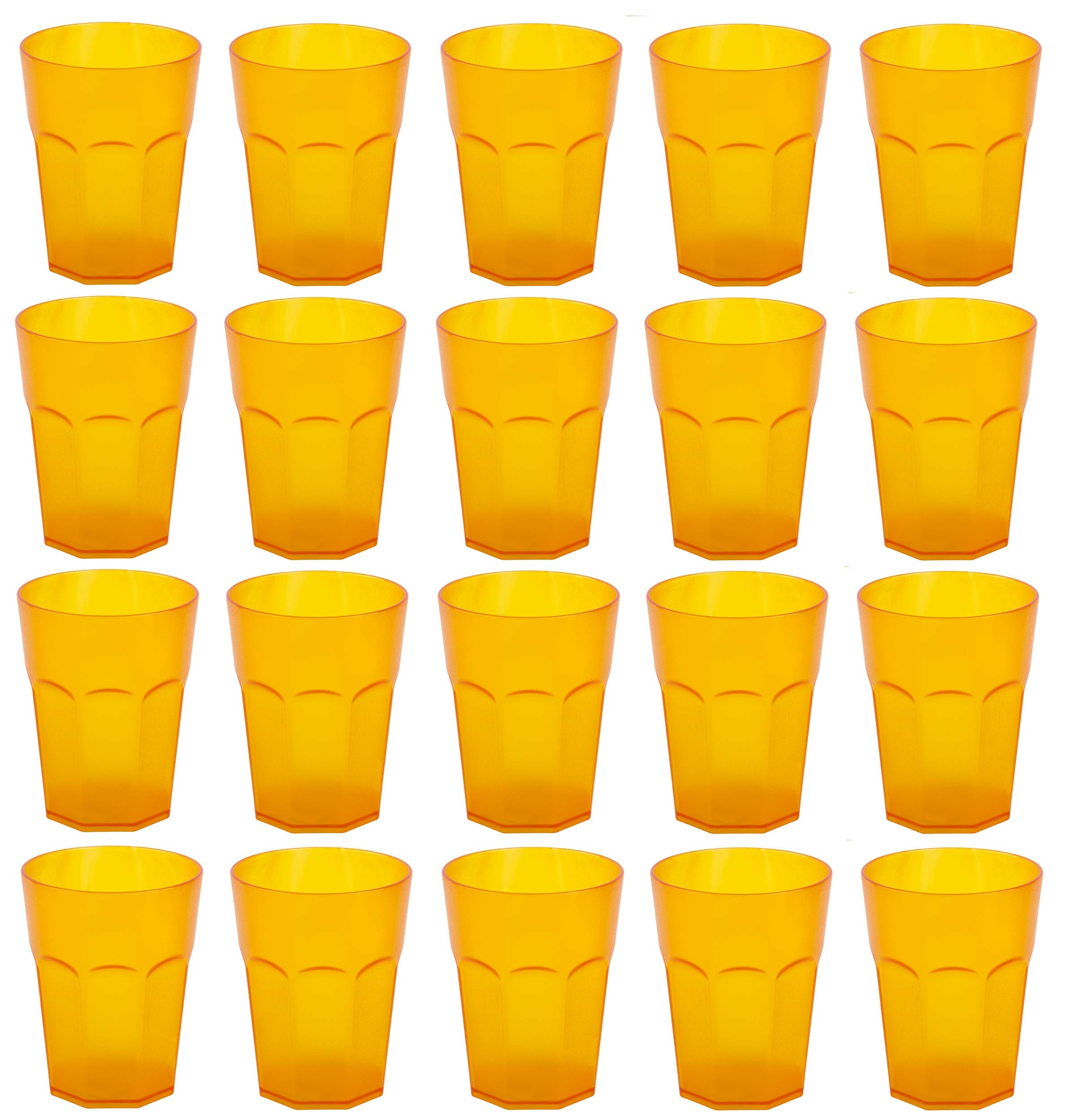 20 x Plastikbecher, Trinkbecher, Orange, Cocktailbecher, 250 ml, mit Eichstrich, stapelbar, Mehrweg, Kunststoff, Frostoptik, wiederverwendbar, Party-Becher, Trink-Glas