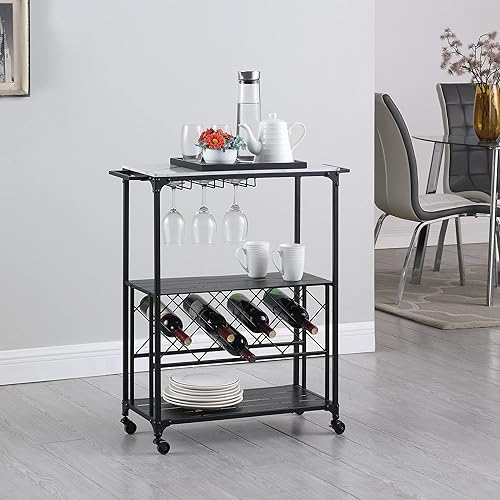 FirsTime & Co. Carrito de barra marmoleado Riesling en blanco y negro, carrito de cocina delgado para servir y café con almacenamiento para licor y