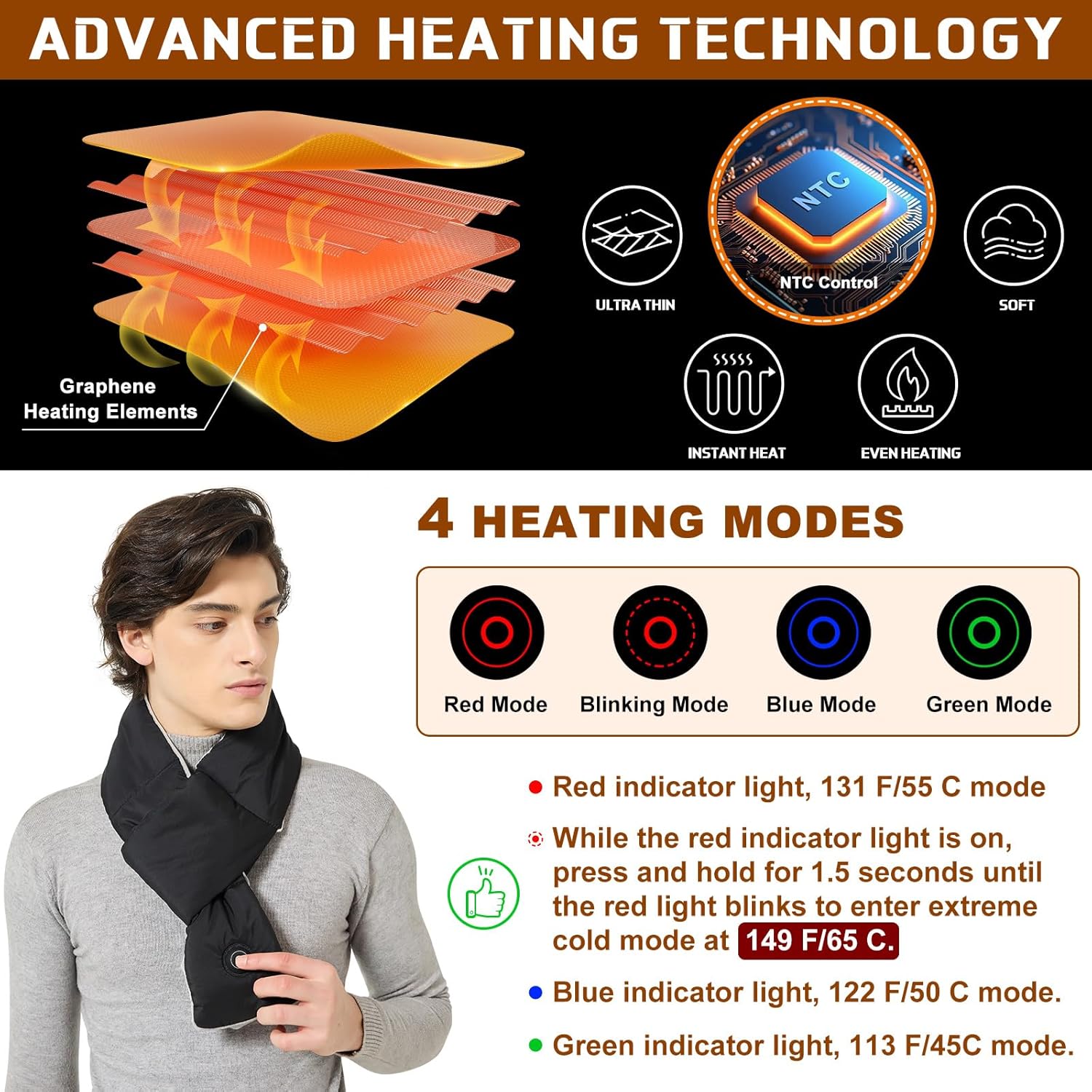 BIAL Heated Scarf with Rechargeable Battery