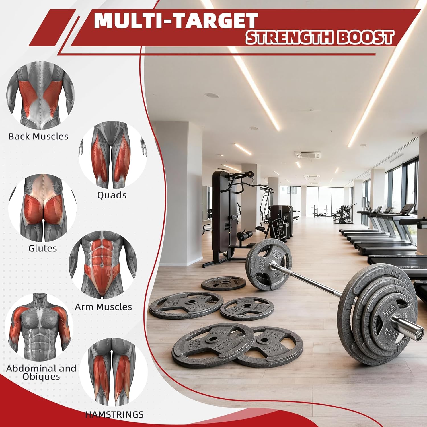 Fitvids 2 Inch Olympic Barbell Weight Plates Set, Barbell Weight Set for Home Gym Strength Training, Triple-handle Design