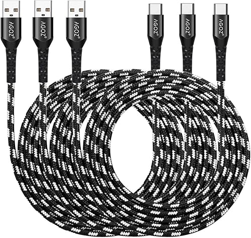 AGOZ Paquete de 3 cables USB C de 6 pies, cargador rápido compatible con Samsung Galaxy Z Fold 5, S23 S22 S21 S20 S10 S9, A02s A03s A12 A13 A14 A21