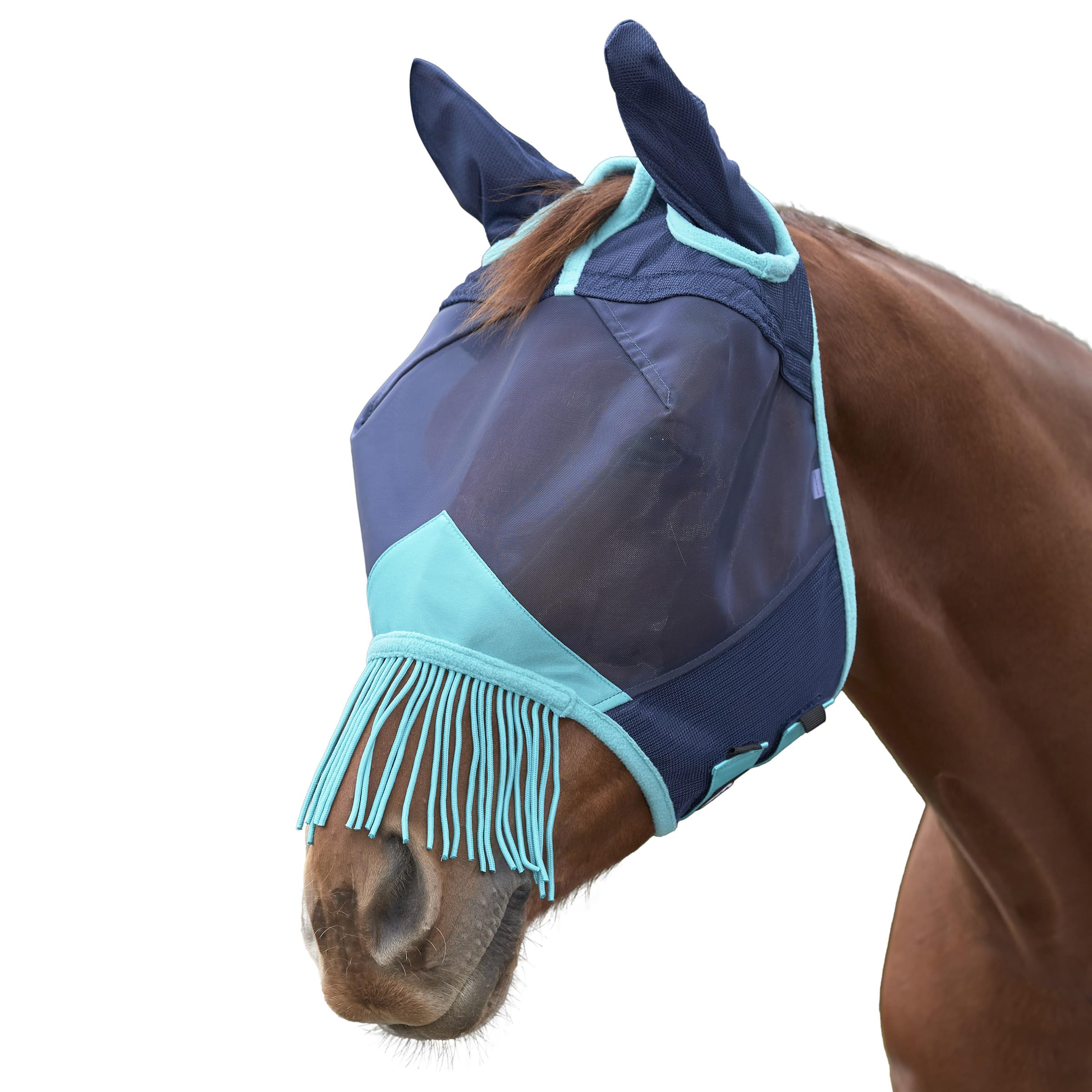 Weatherbeeta 2022 Comfitec Deluxe Fine Mesh Mask with Ears and Tassels 1009577012 - Navy/Turquoise