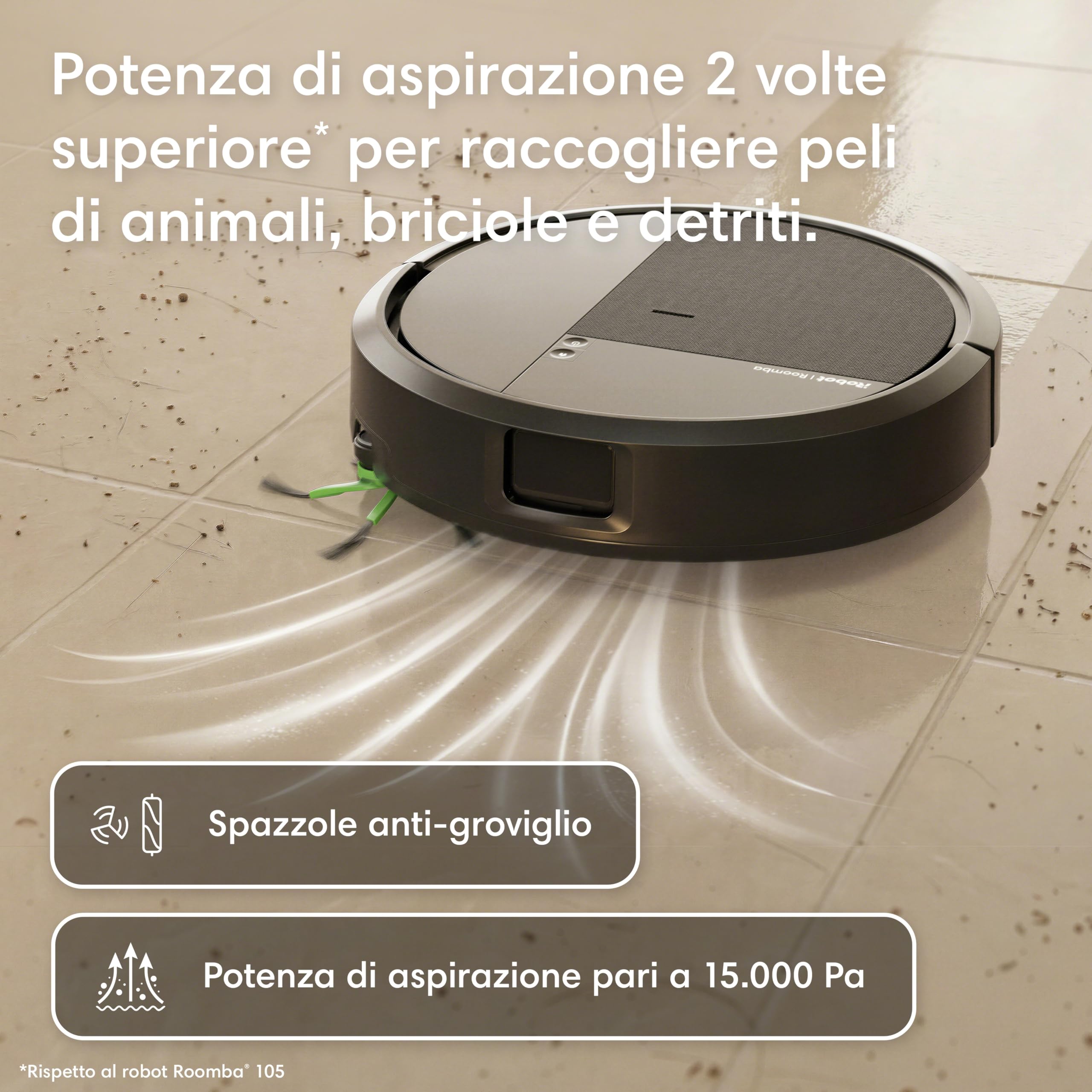 iRobot Roomba® 115 Combo Robot Aspirapolvere Lavapavimenti con AutoEmpty™ Dock, 15.000 Pa, SmartScrub™, Mappatura ClearView™ LiDAR, Aspirazione e Lavaggio 2 in 1, Nero