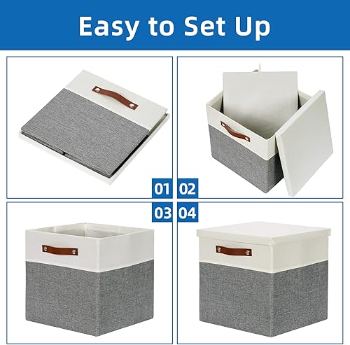 Miniatura 6 de Temary Contenedores de almacenamiento en forma de cubo con tapas para organizar la ropa, paquete de 2 cajas de almacenamiento plegables con asas,