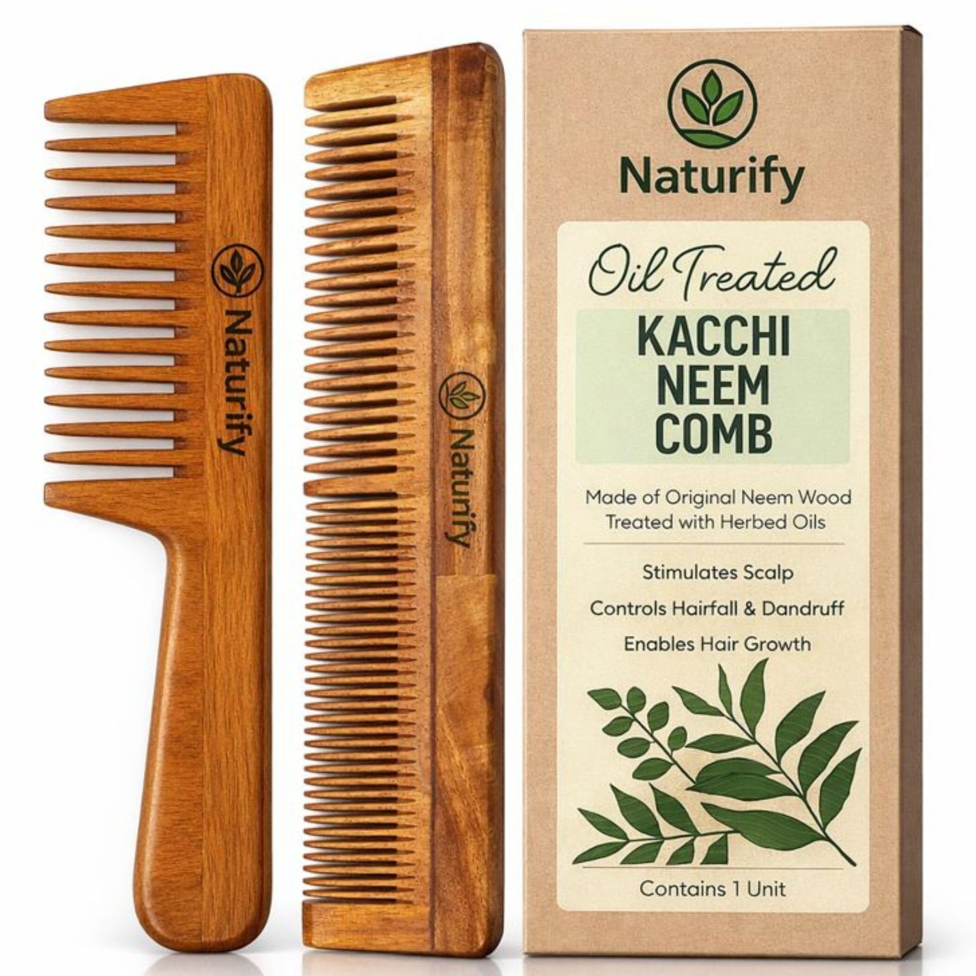 100% Kacchi Neem Wooden Comb Set for Women & Men | Soaked In 19 Herbs Neem | Wooden combs combo Hair Comb Set | Kachi neem comb for Women for Hair Growth | Dandruff remover comb Neem Wood Kangi for Hair (Dual Tooth & Wide Tooth ) (Pack of 2)-image-13