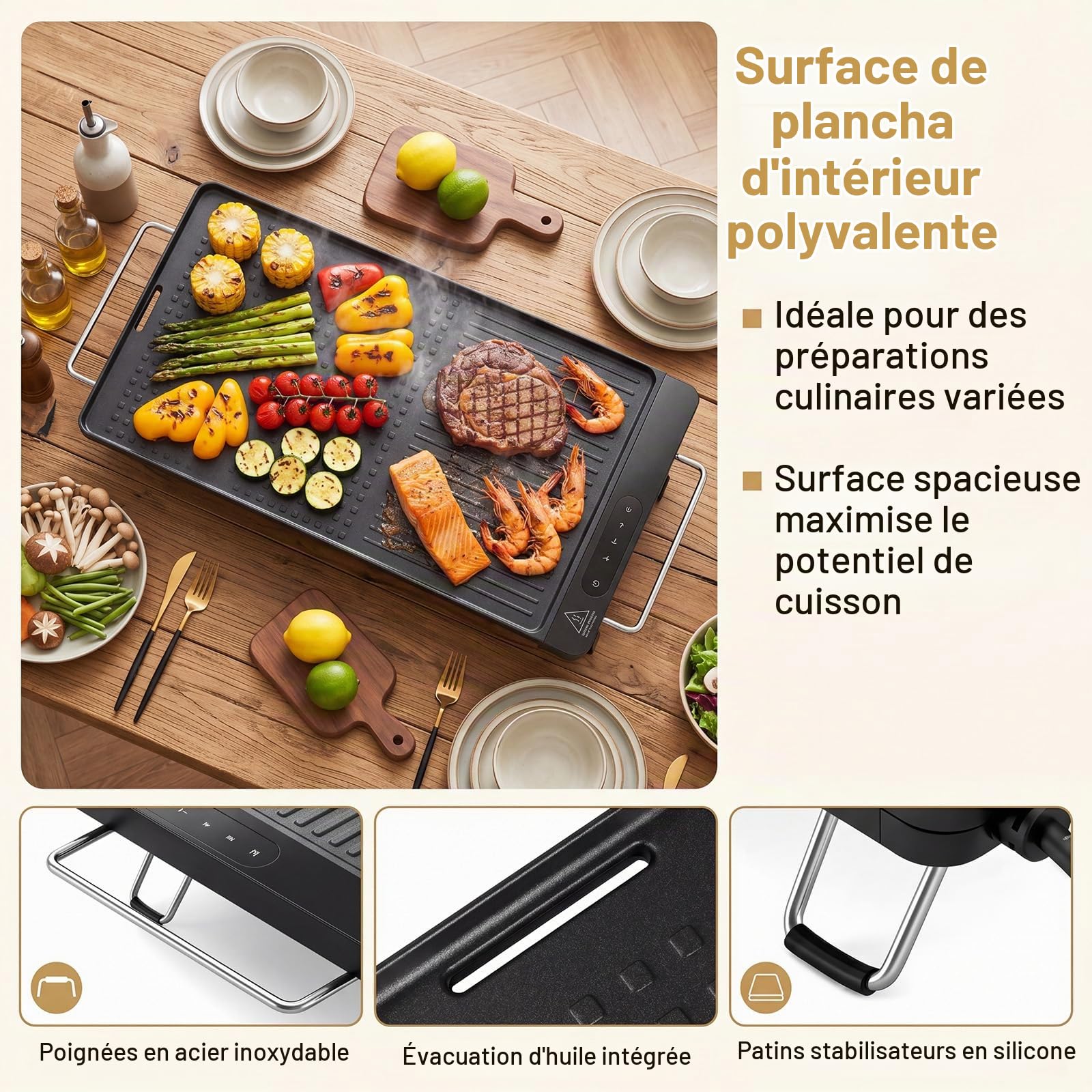 LIFEZEAL Plancha Électrique Fine 1300W à Poignées&Pieds Pliables