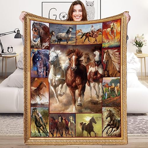 Miniatura 7 de Manta de caballo para mujeres y hombres, 55 x 70 pulgadas, acogedora manta esponjosa de caballo para niños y niñas, manta suave de franela de