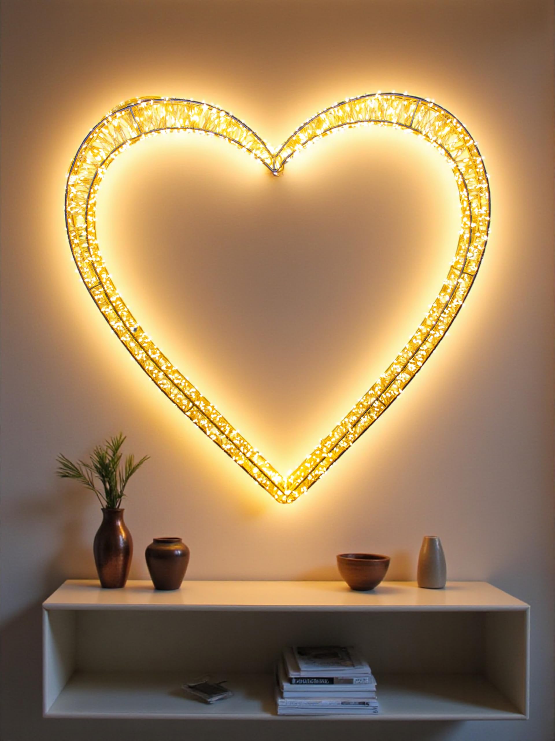 Decorazione a LED a forma di cuore con 1440 LED, 62 x 60 x 5 cm, con timer, cuore luminoso, lampada decorativa per interni ed esterni