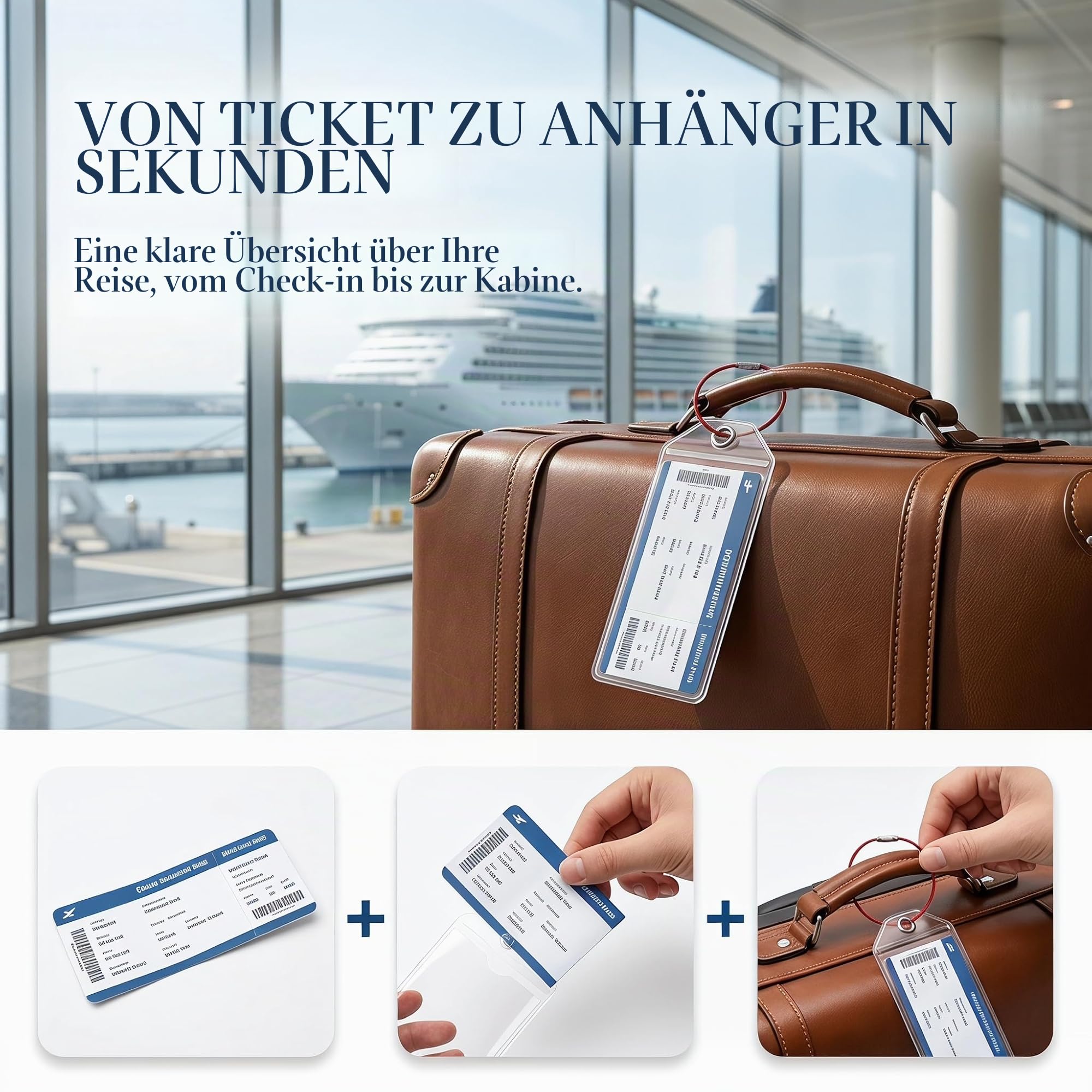 6er Pack Kofferanhänger Kreuzfahrt für AIDA TUI Mein Schiff MSC, Wasserdicht Luggage Tag Holder mit Edelstahl-Metallband, Cruise Essentials 2026, Cruise Accessories Gepäckanhänger