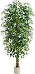Ficus Tree artificiel:6FT Faux Sol en soie Plante réaliste Fausse Ficus Grand Poté avec Lush de Trunk tressé & Green Leaves Pot pour la maison bureau chambre Décor intérieur & A l'extérieur (6FT,1-Pack,Blanc)