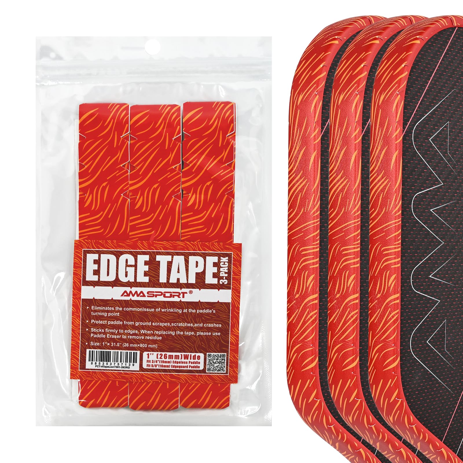 PICKLETECH Pickleball Edge Guard Tape – Orange Lion Pattern Edge Tape for Pickleball Paddle - Fit Perfectly Curved Edge - No Wrinkling