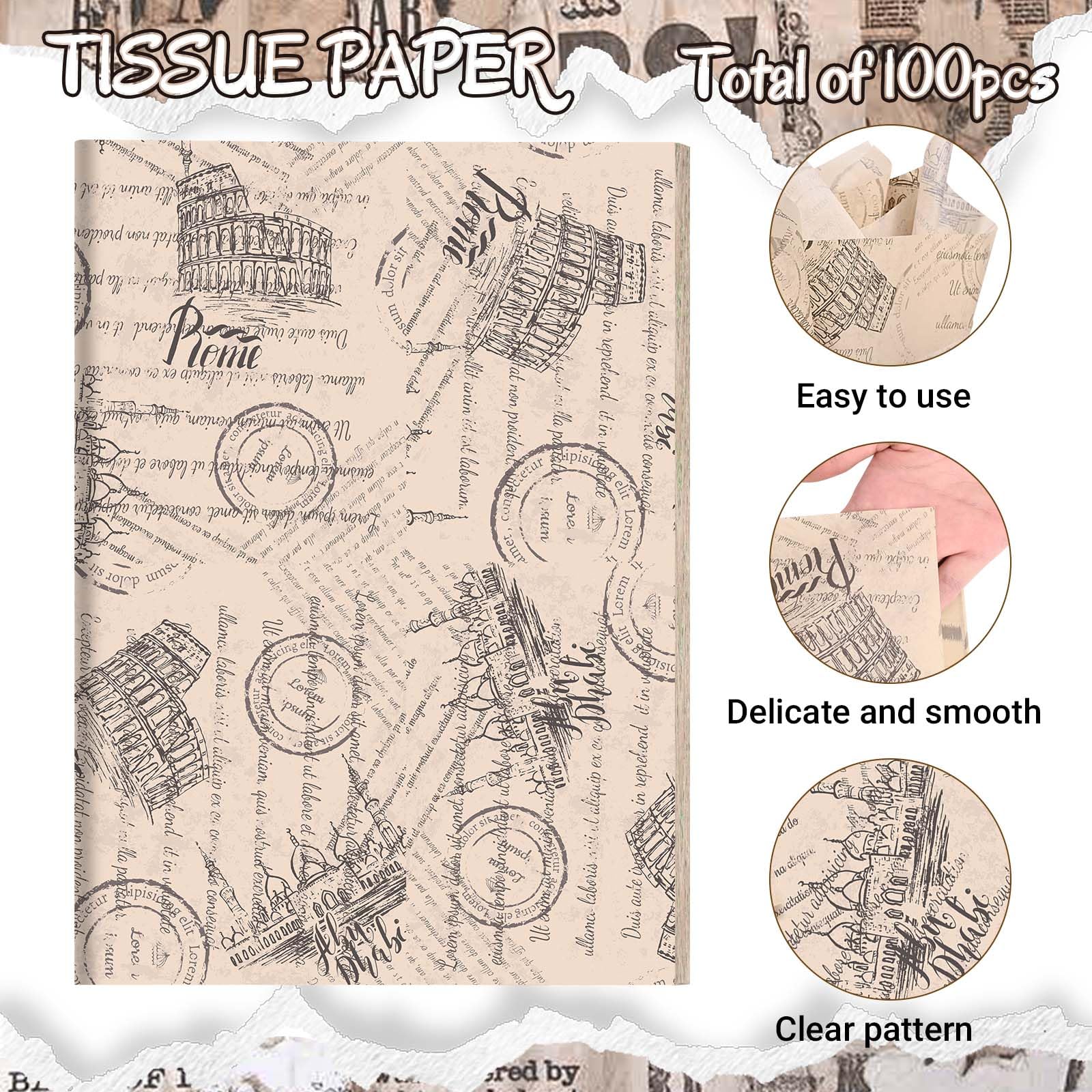 100 Sheets Vintage Newspaper Tissue Paper Retro Postcard Tissue