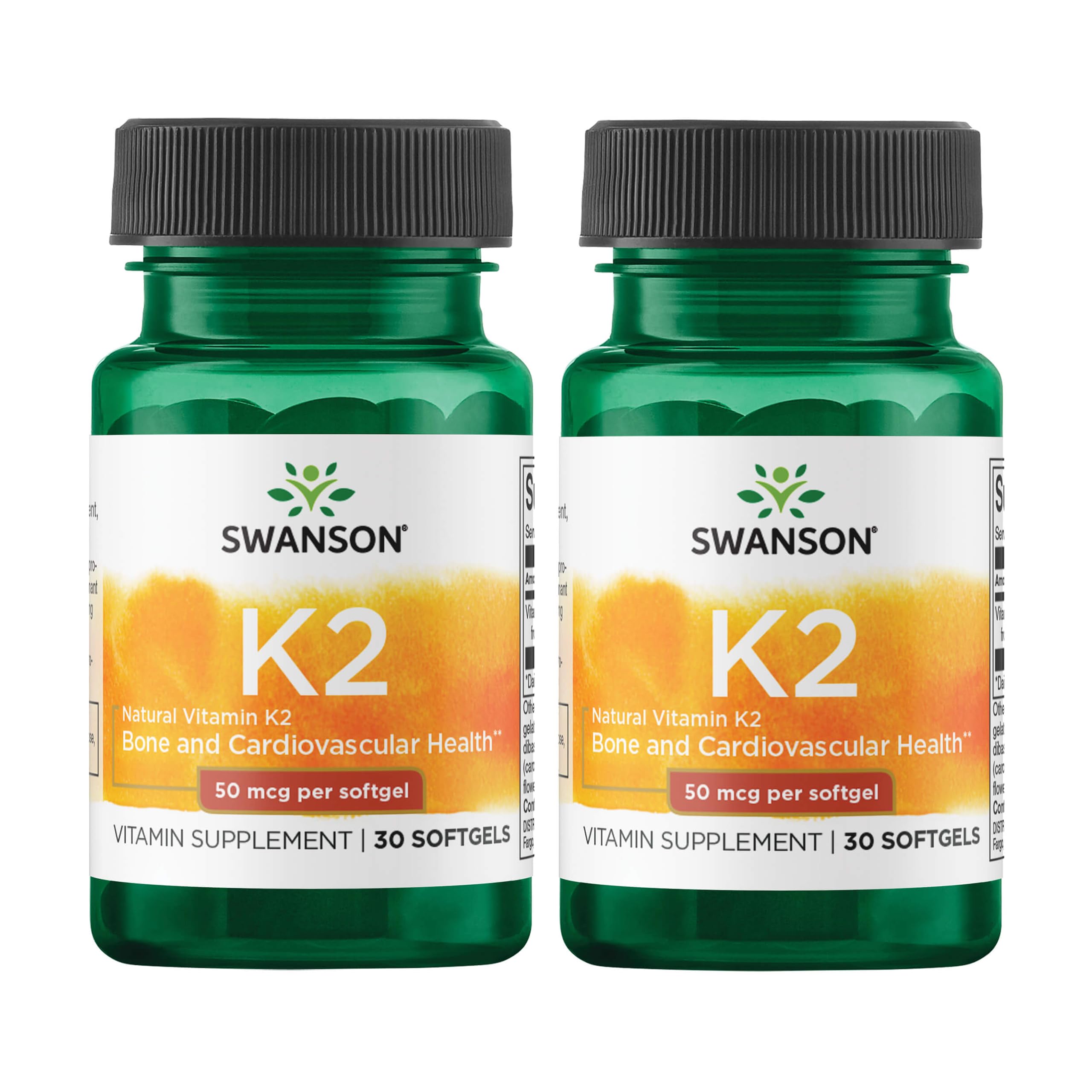 Swanson Vitamin K2 Menaquinone-7 from Natto, 50 mcg, 30 Softgels, 2 Pack 30 Count (Pack of 2)