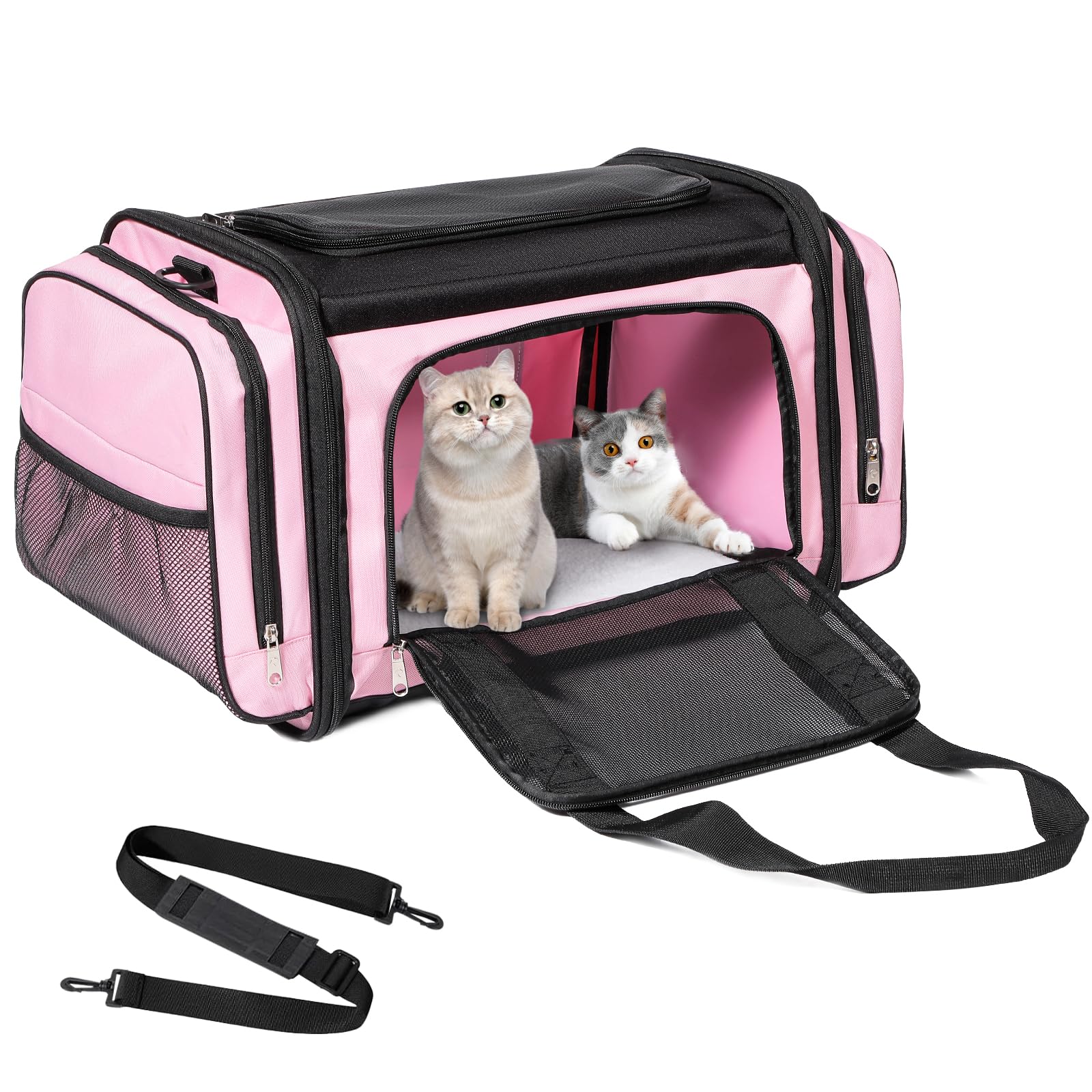 Large Cat Carrier, Pet Carrier, Dog Carrier for Small Dogs, Cat Carrier Soft, Collapsible Large Pet Carrier for Traveling Indoor and Outdoor Uses - Pink 20"x13"x13"