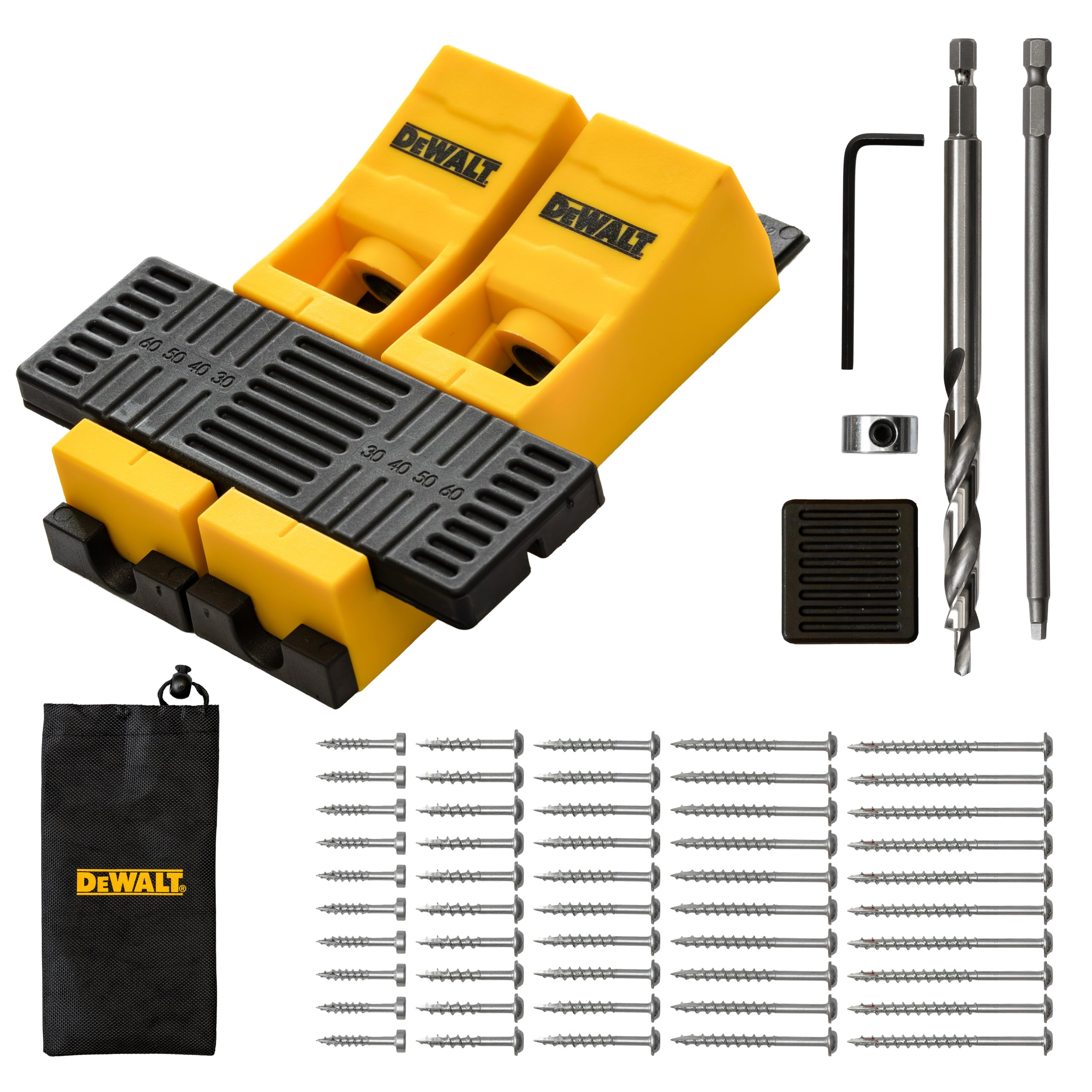 DEWALT All-In-One Pro Pocket Hole with FlexBar™ Technology – Single, Twin & Wide Jig Kit with Drill Guide, Pocket Hole Drill Bit, Pocket Screws & Storage bag. Complete Drill Jig for Woodworking.