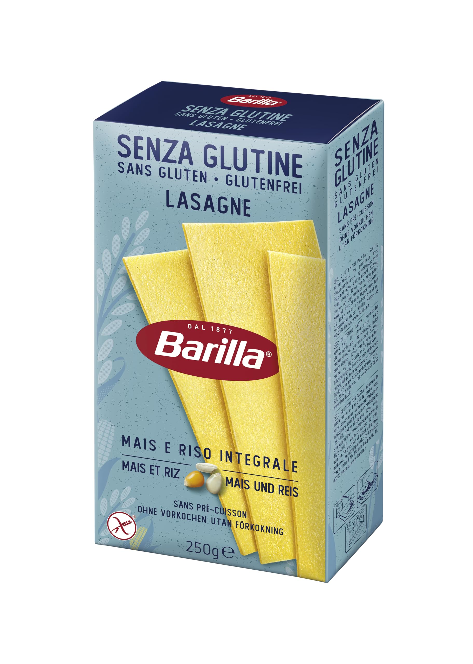Barilla Pasta Glutenfreie Lasagne aus köstlichem Mais und Reis, perfekt für Menschen mit Zöliakie oder Glutenunverträglichkeit, 10er Pack (10 x 250 g)
