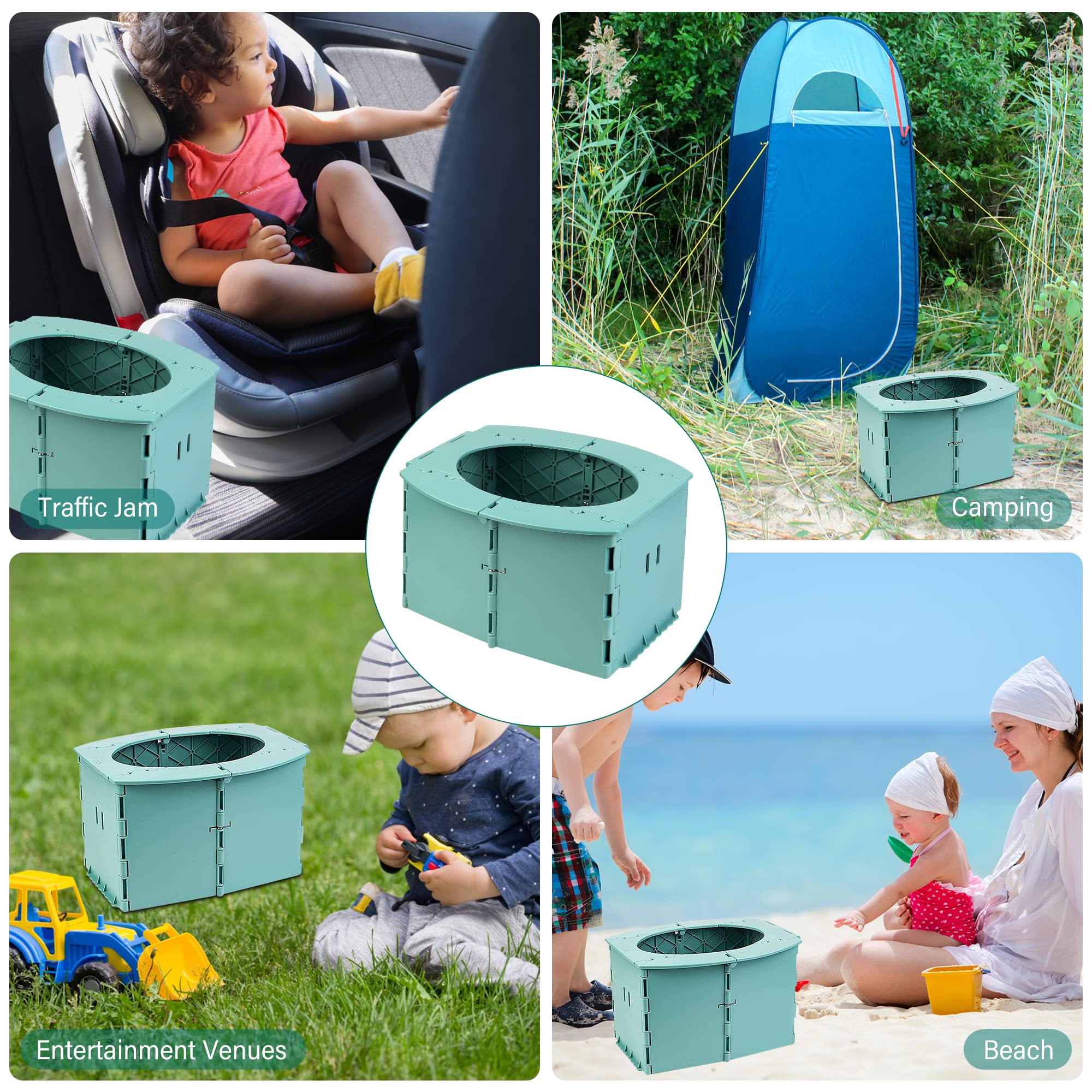 Toilette per Bambini Portatile, Vasino per Bambini,Pieghevole Toilette per Bebè,Pieghevole Sedile per WC,Plastica Ecologica ABS, Viaggi All'Aperto o Allenamento Vasino, Verde
