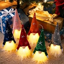 Etistta 6PCS Gnome Christmas Ornaments, 6.5 inch Velvet Christmas Tree Ornaments with Led Lights, Christmas Hanging Decorations
